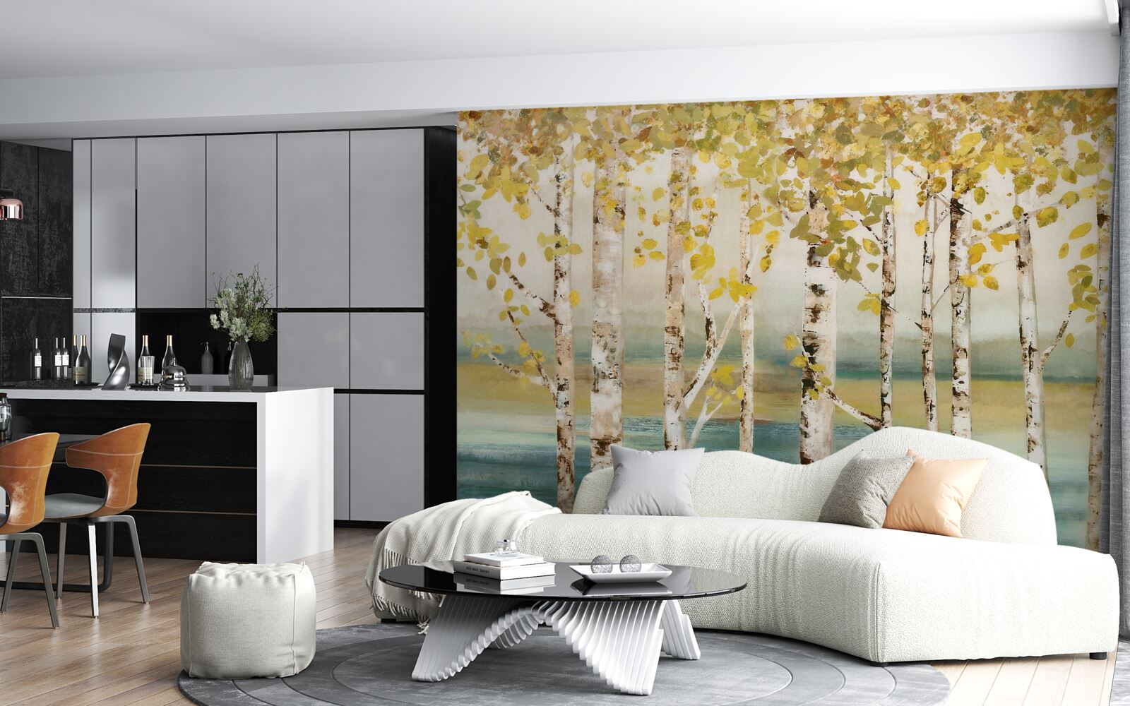 Fotobehang berkenbosvijver in de herfst