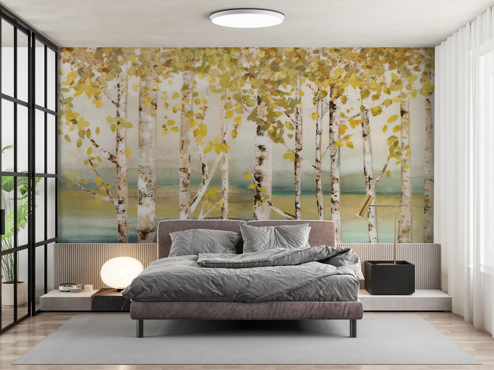 Fotobehang berkenbosvijver in de herfst