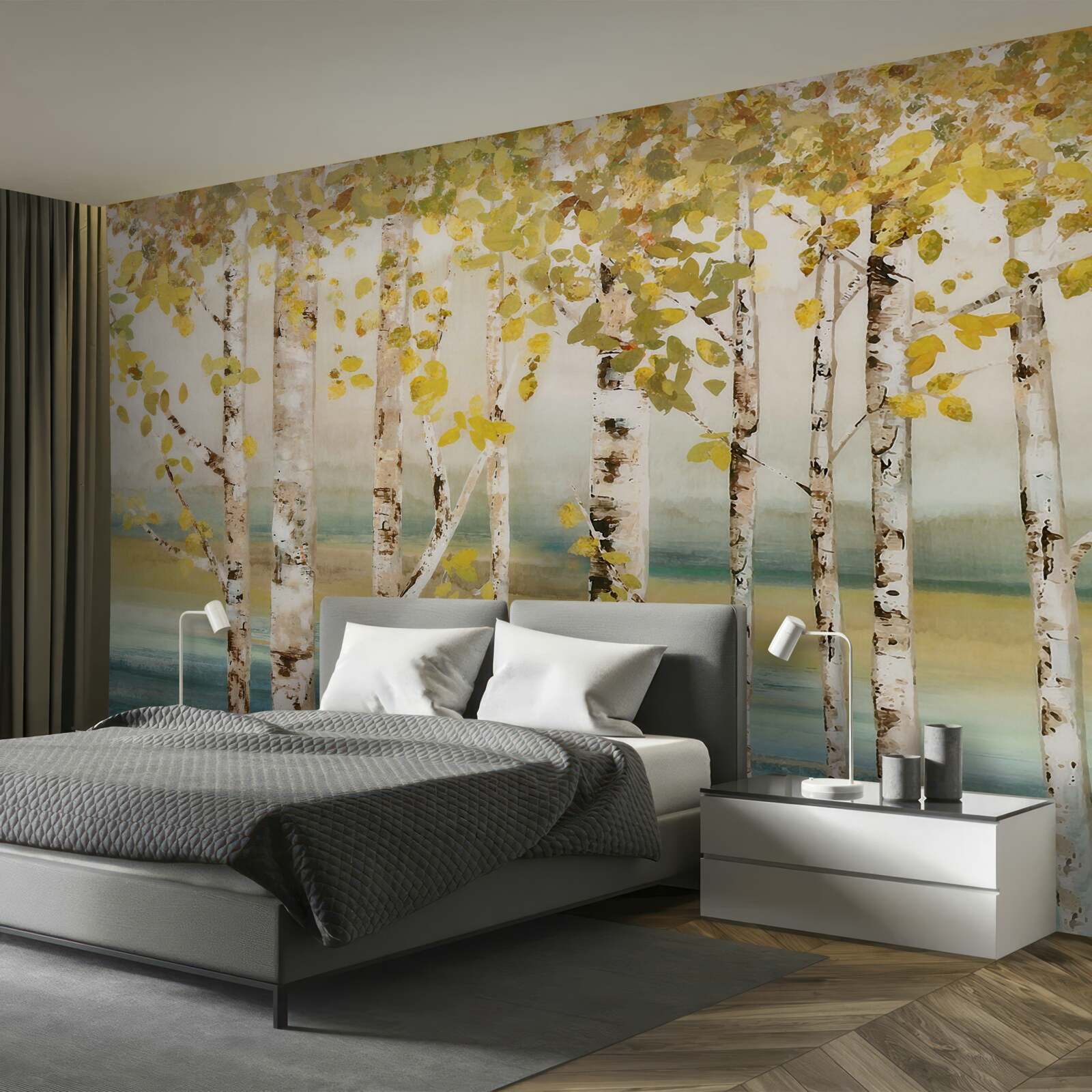 Fotobehang berkenbosvijver in de herfst