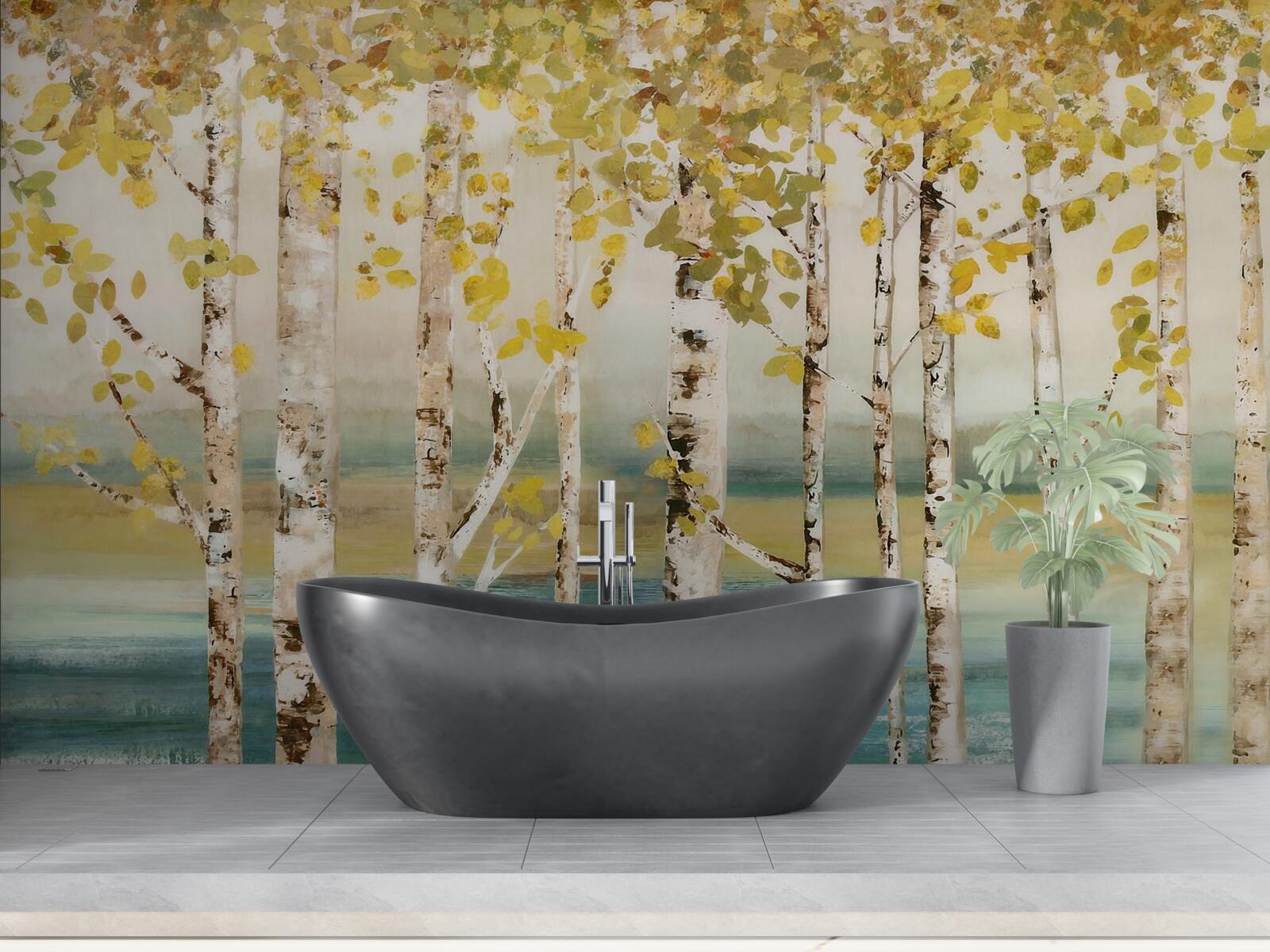 Fotobehang berkenbosvijver in de herfst