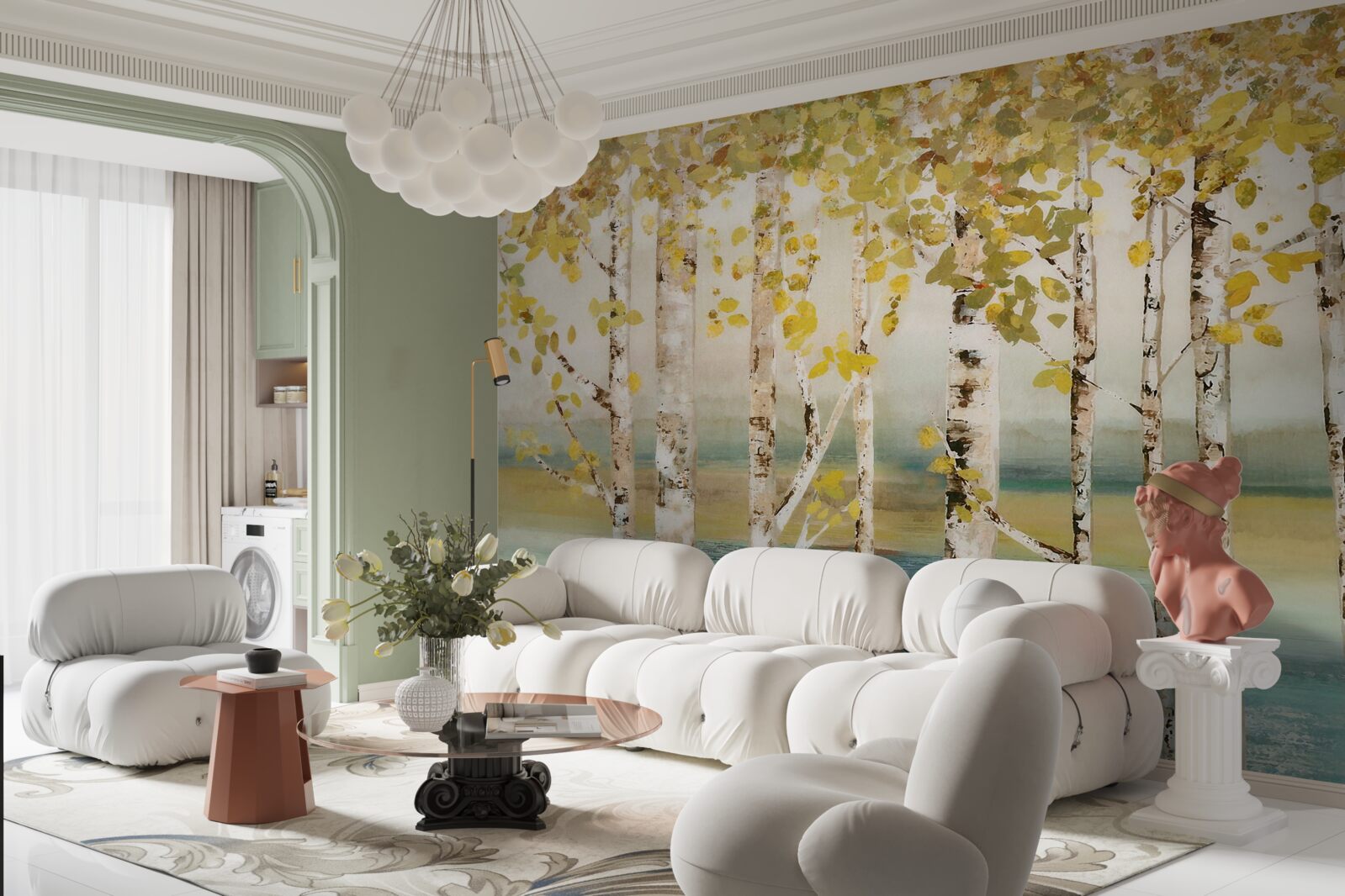 Fotobehang berkenbosvijver in de herfst