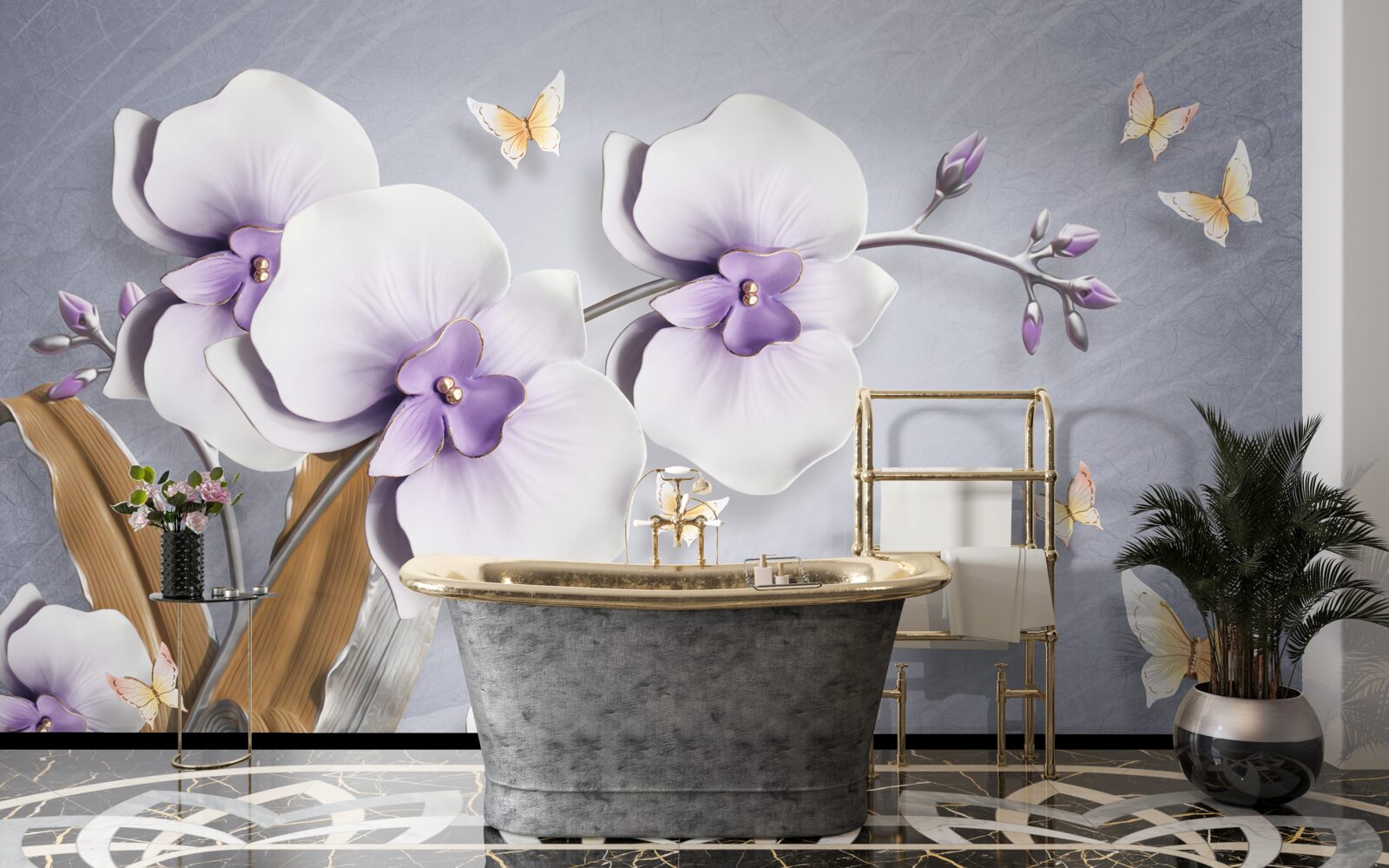 Fotobehang grote lila orchideeën