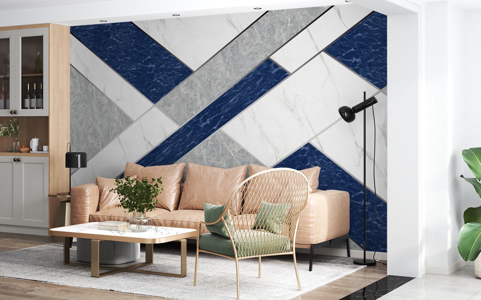 Fotobehang op doel voor de blauw-grijze strepen