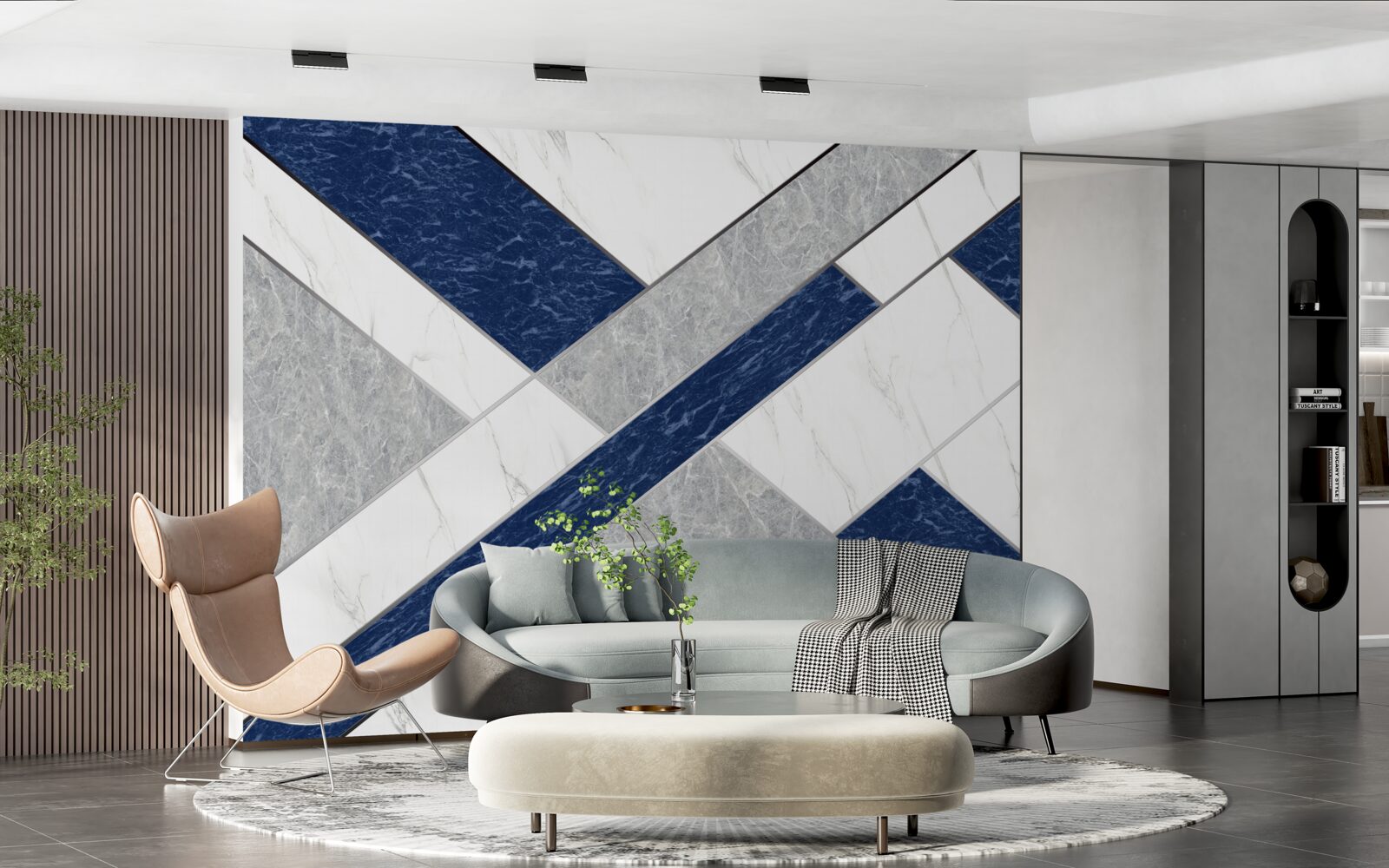 Fotobehang op doel voor de blauw-grijze strepen