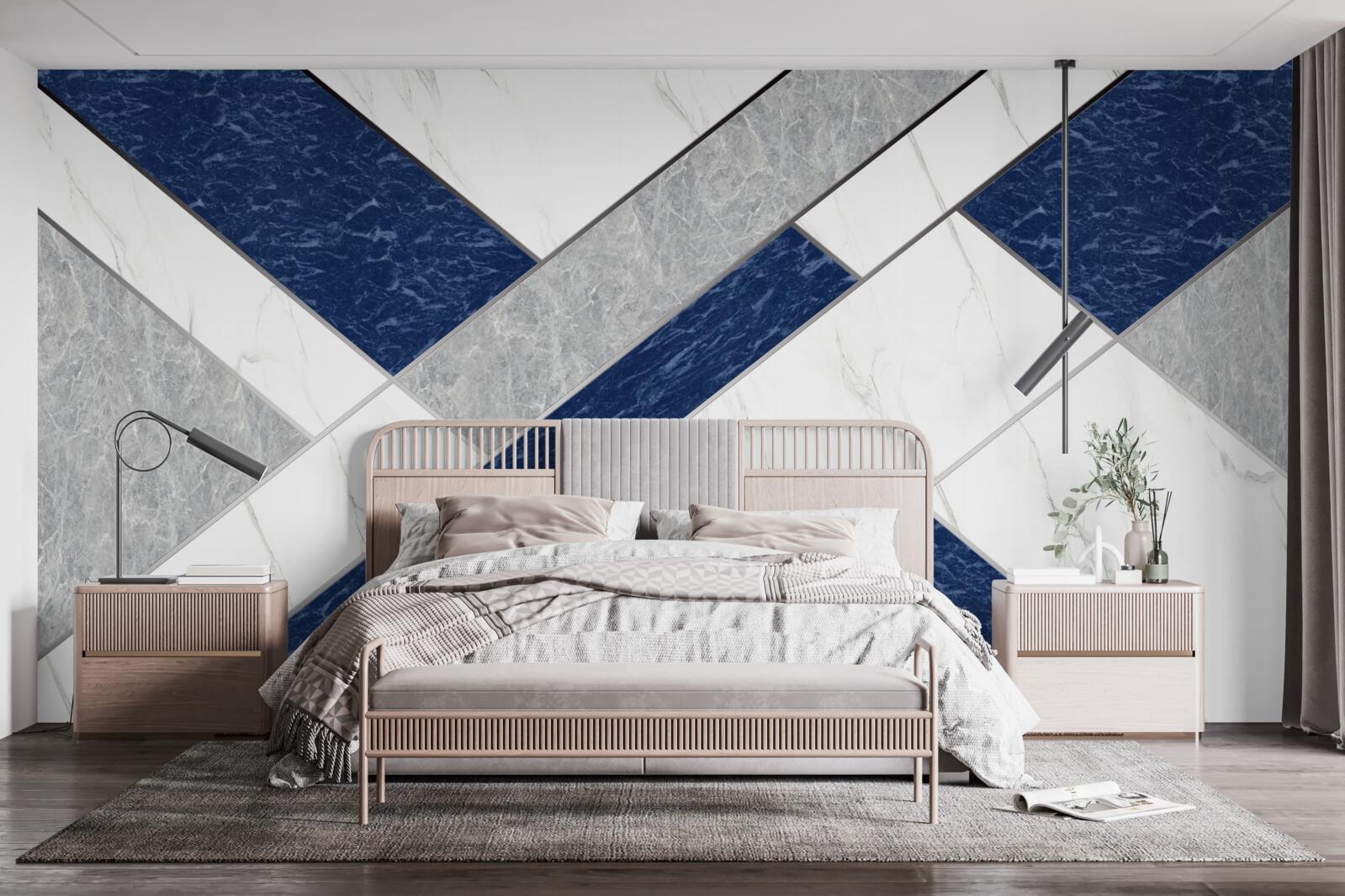 Fotobehang op doel voor de blauw-grijze strepen