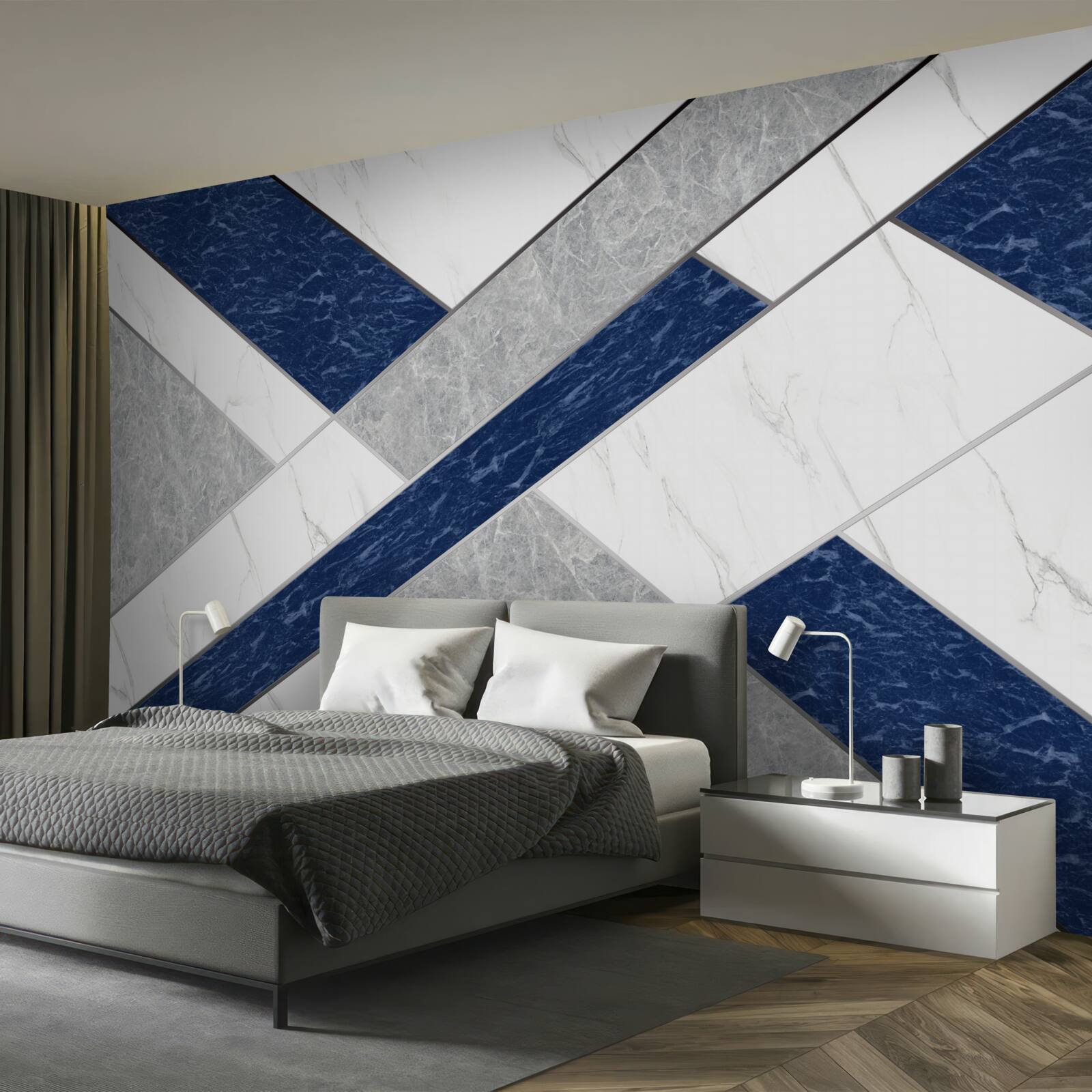 Fotobehang op doel voor de blauw-grijze strepen