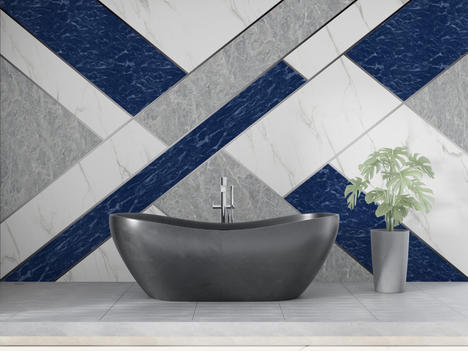 Fotobehang op doel voor de blauw-grijze strepen