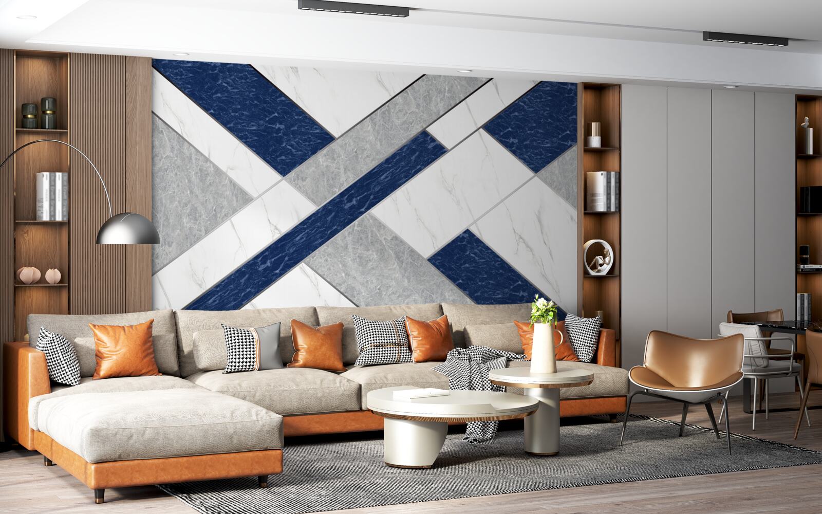 Fotobehang op doel voor de blauw-grijze strepen