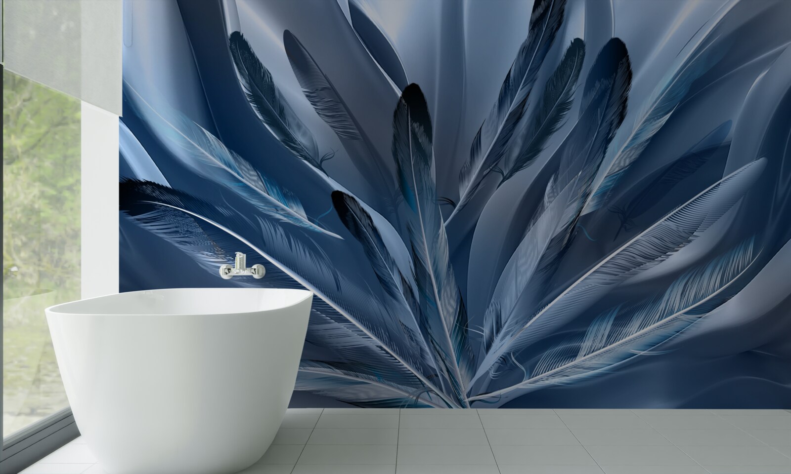 Fotobehang achtergrond bezaaid met blauwe veren