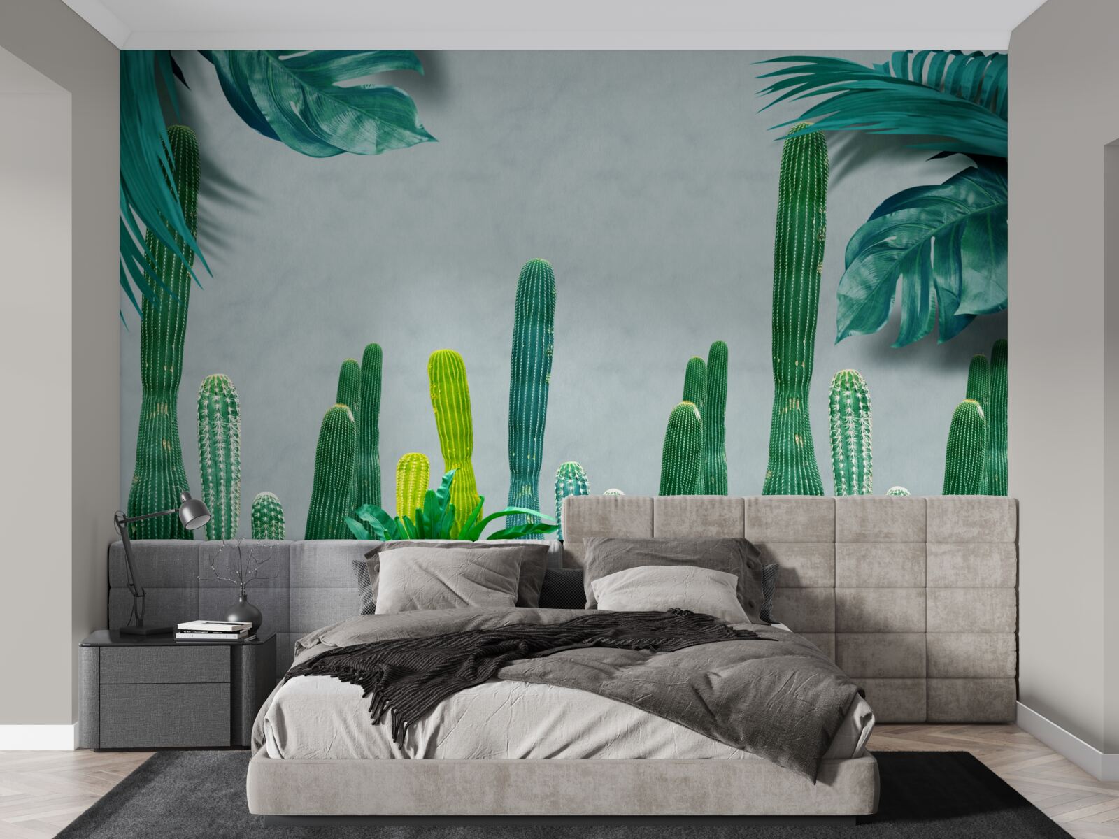 Fotobehang tropische palmen zijn versierd met groene cactussen
