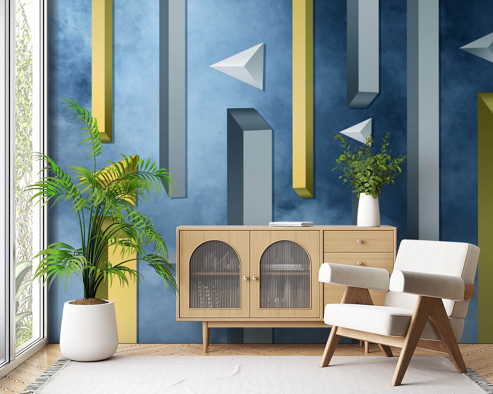 Fotobehang zwerm vogels tegen een blauwe lucht