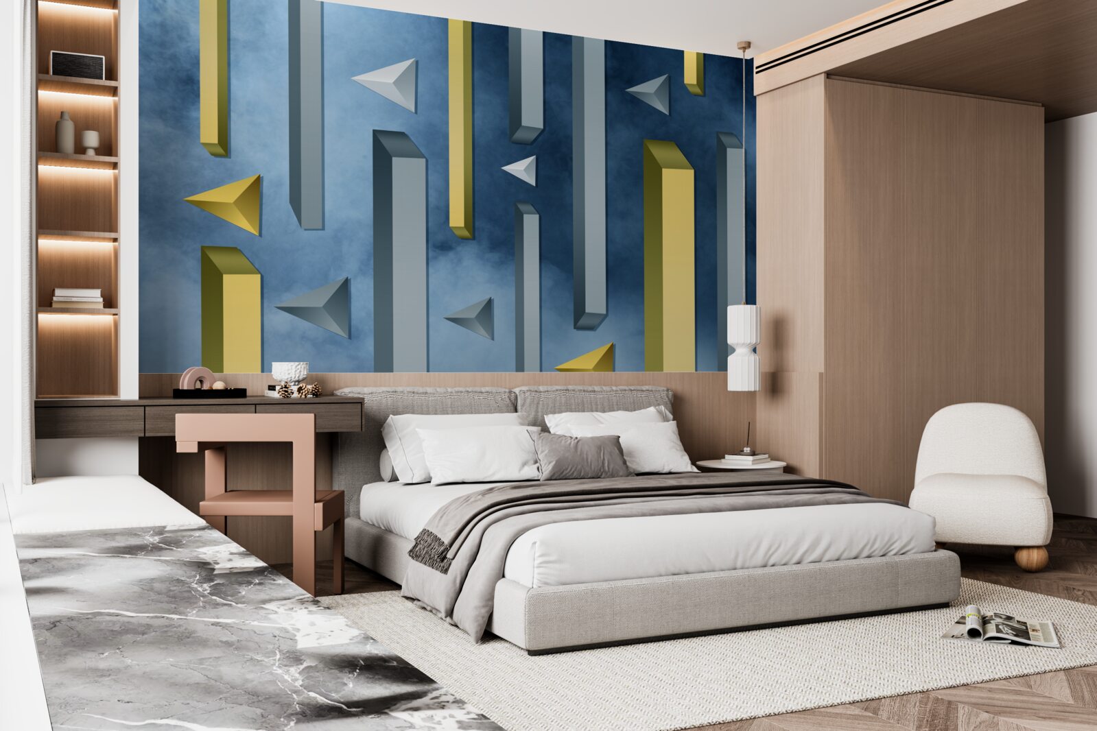 Fotobehang zwerm vogels tegen een blauwe lucht