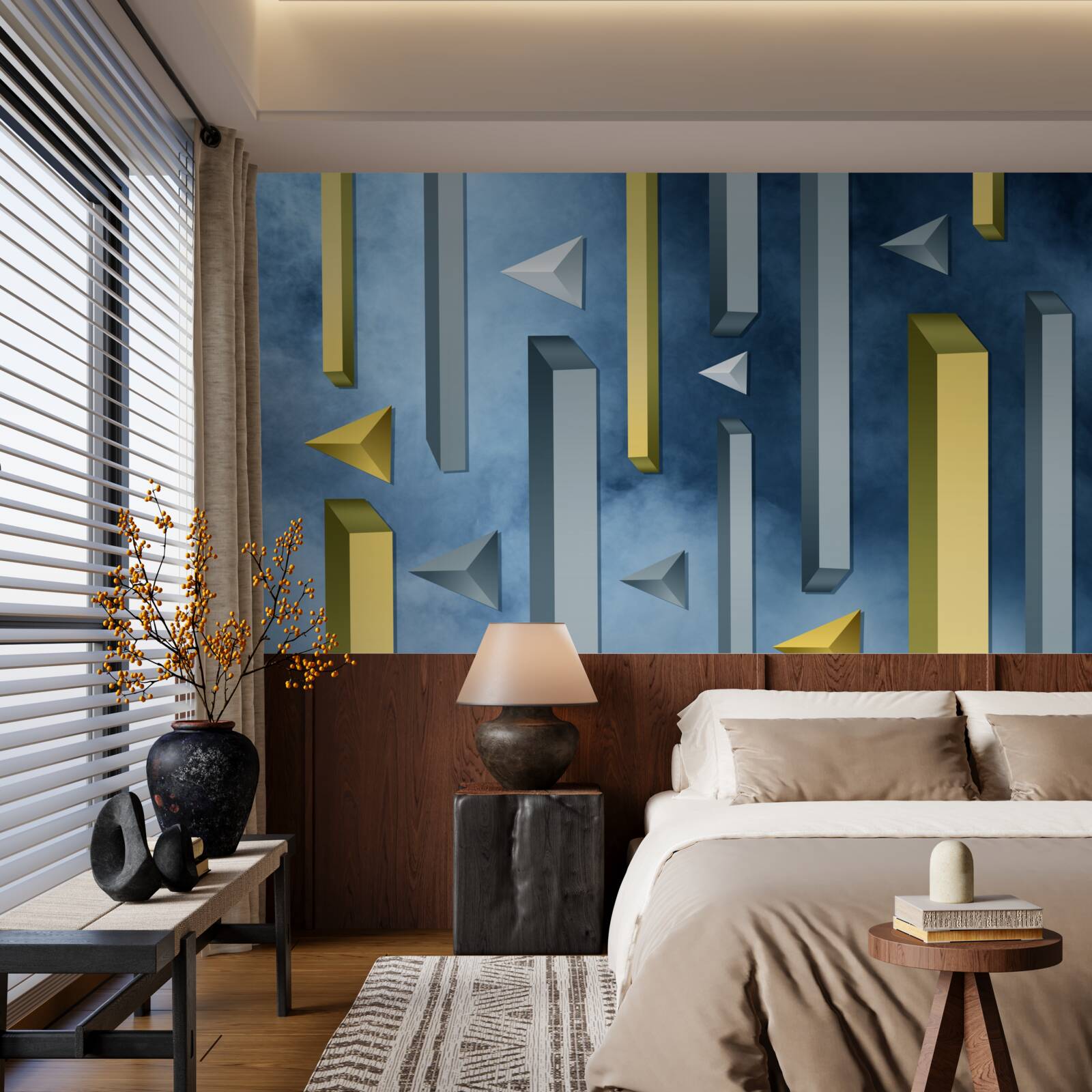 Fotobehang zwerm vogels tegen een blauwe lucht