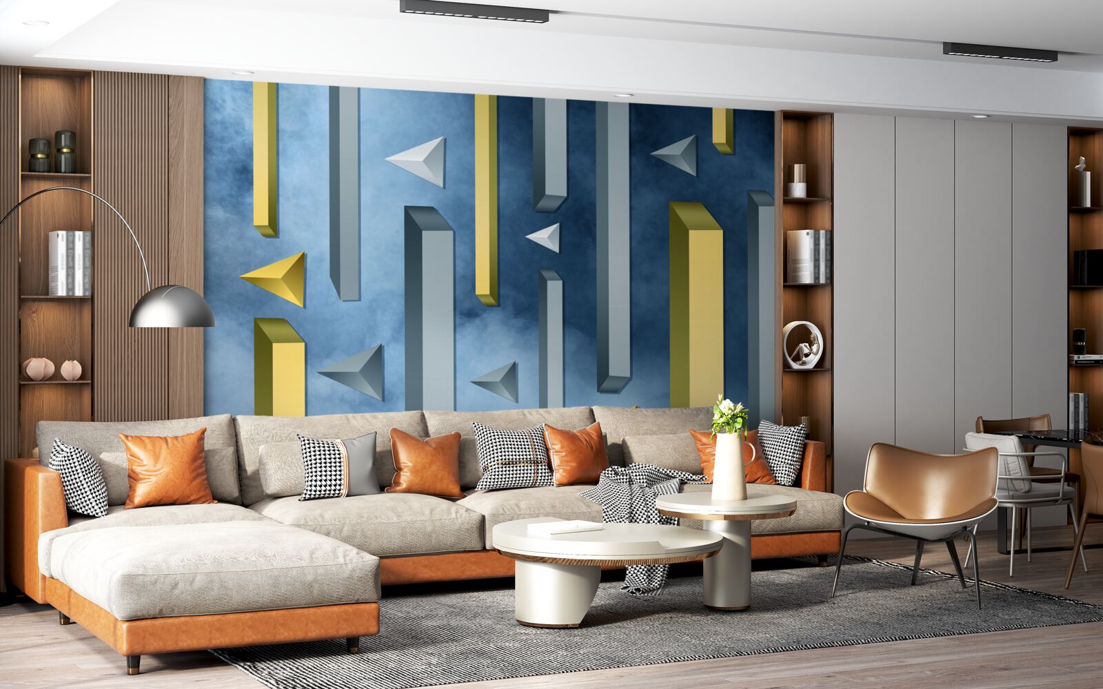 Fotobehang zwerm vogels tegen een blauwe lucht