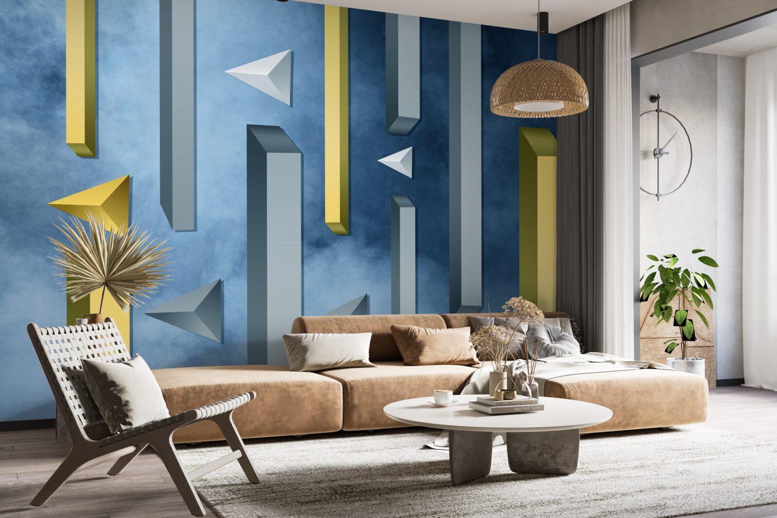 Fotobehang zwerm vogels tegen een blauwe lucht