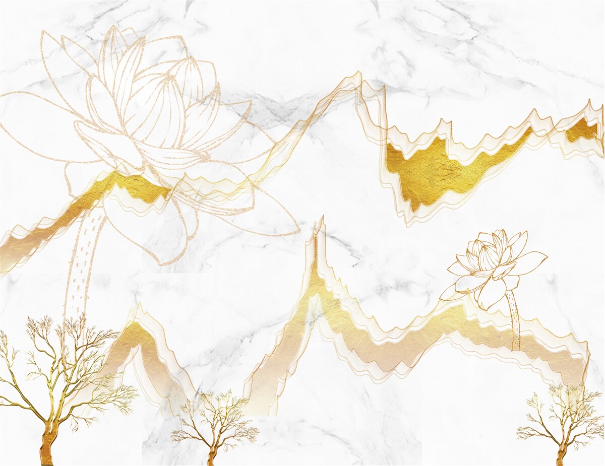 Fotobehang contouren van planten en bomen op een scharlakenrode achtergrond