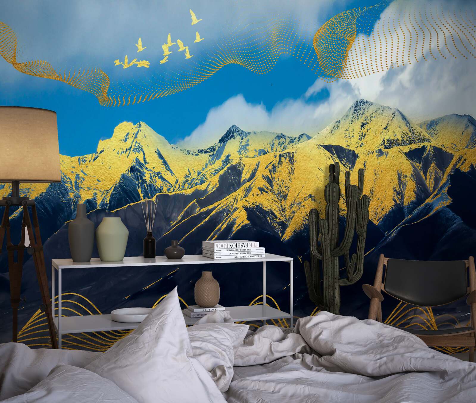 Fotobehang de gouden toppen van de bergketens