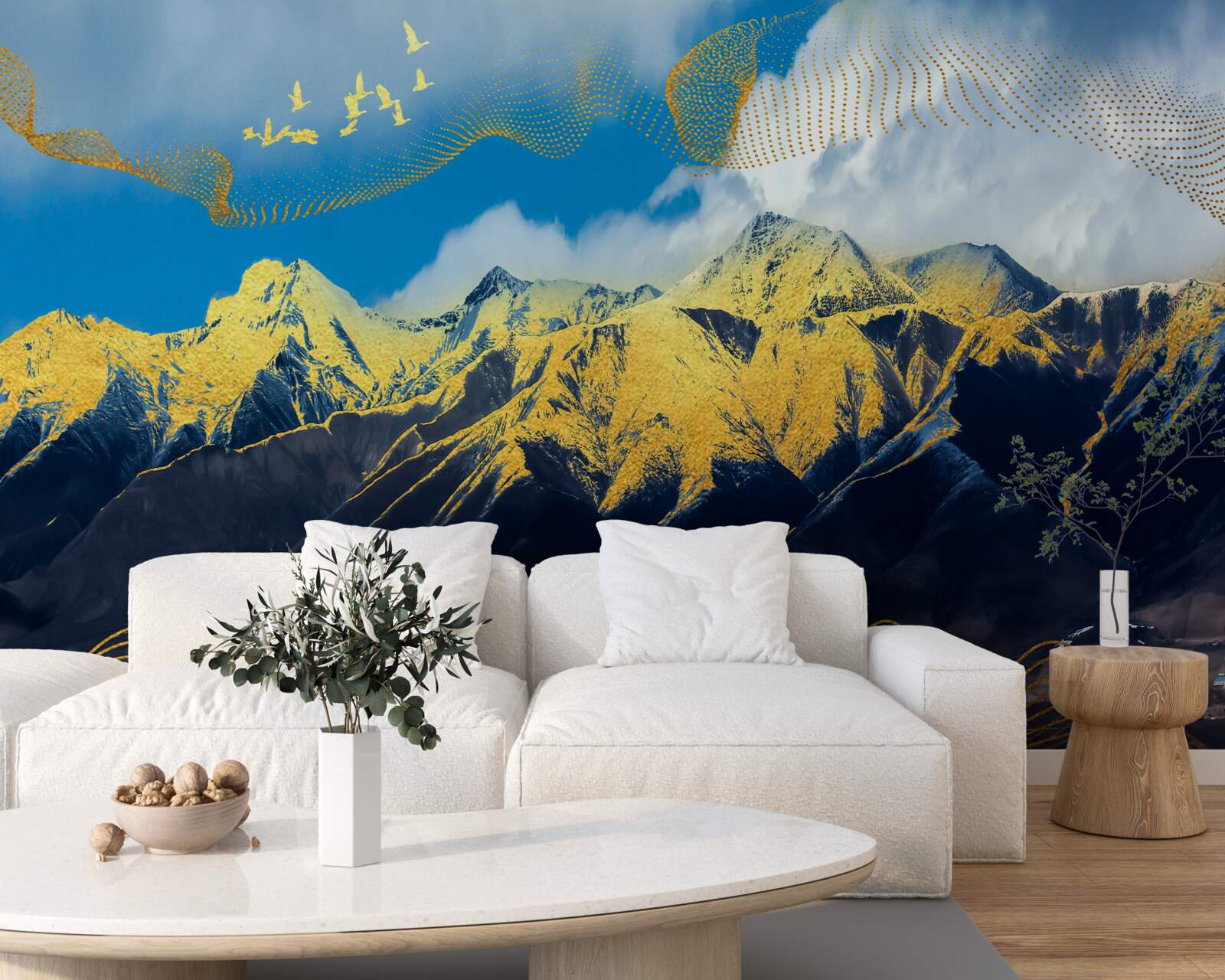 Fotobehang de gouden toppen van de bergketens