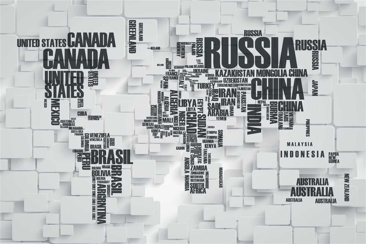 Fotobehang kaart met de grootste landen ter wereld