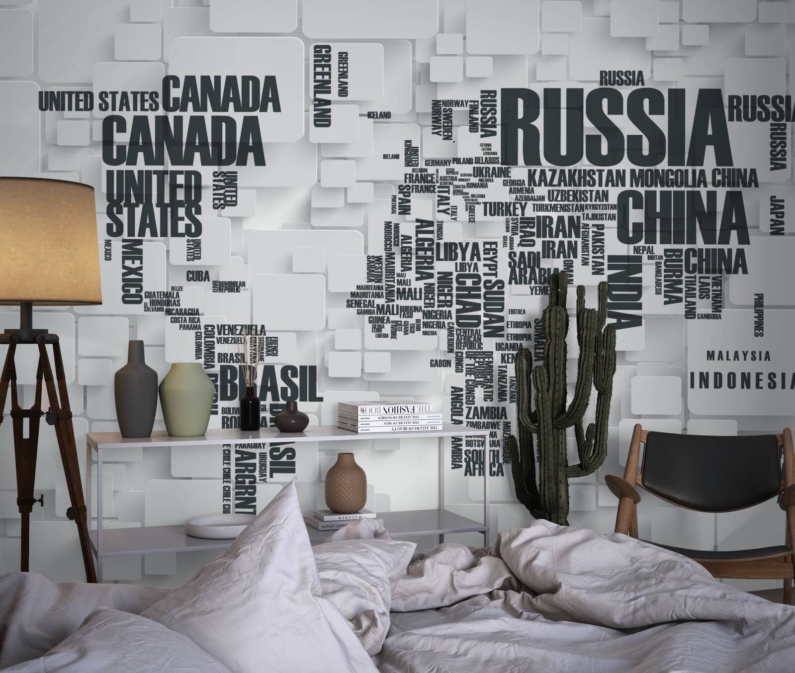 Fotobehang kaart met de grootste landen ter wereld