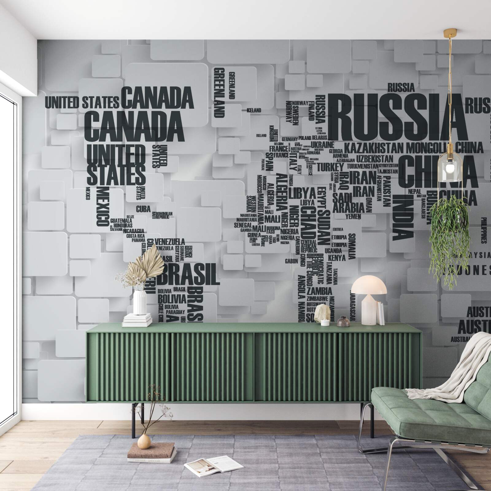 Fotobehang kaart met de grootste landen ter wereld