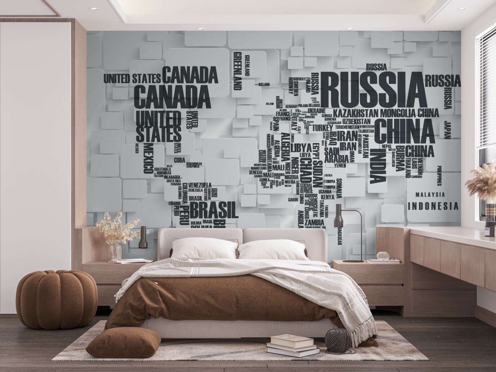 Fotobehang kaart met de grootste landen ter wereld