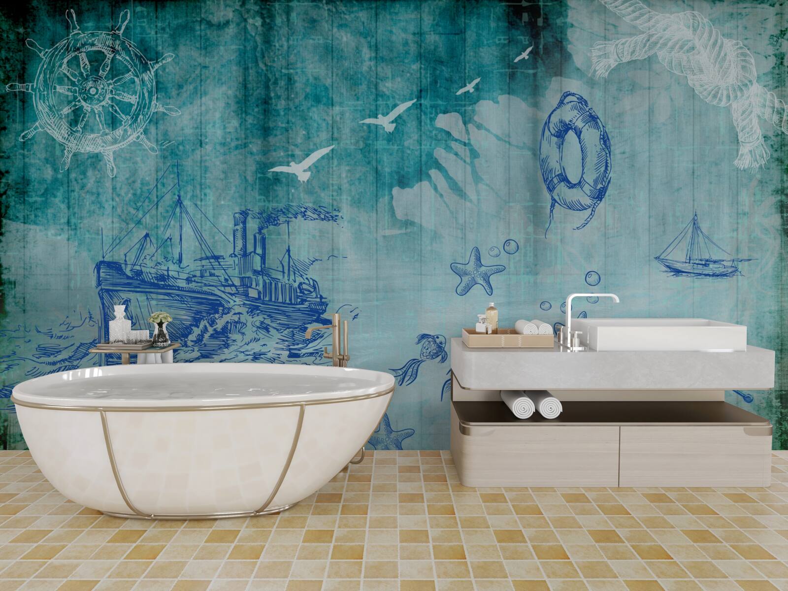 Fotobehang Leven aan boord van het schip en in de oceaan