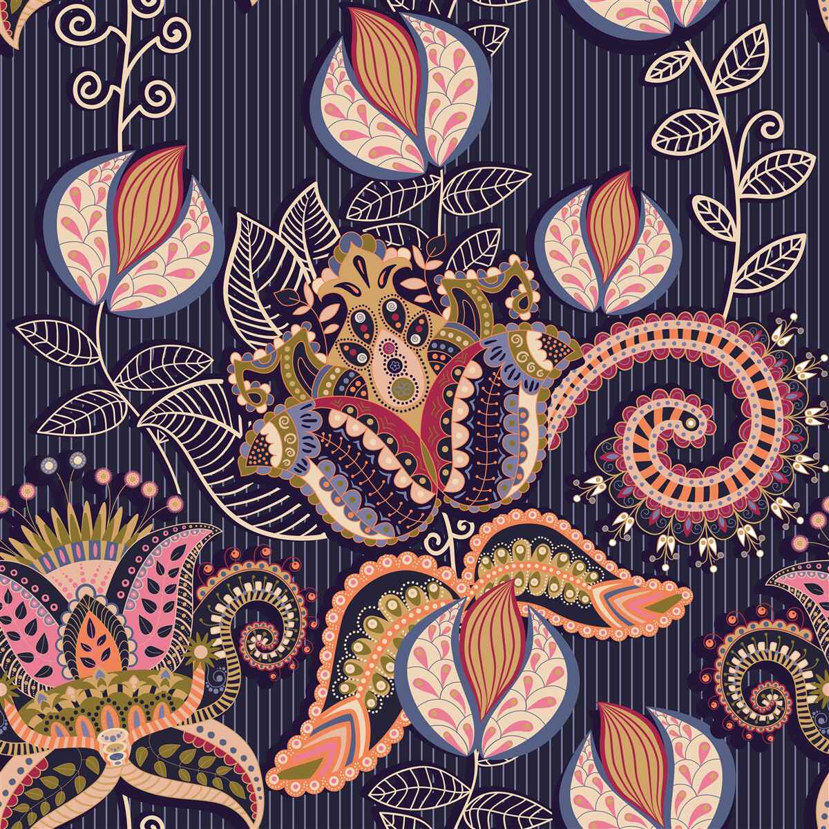 Fotobehang bloemen in vintage-stijl op een blauwe achtergrond