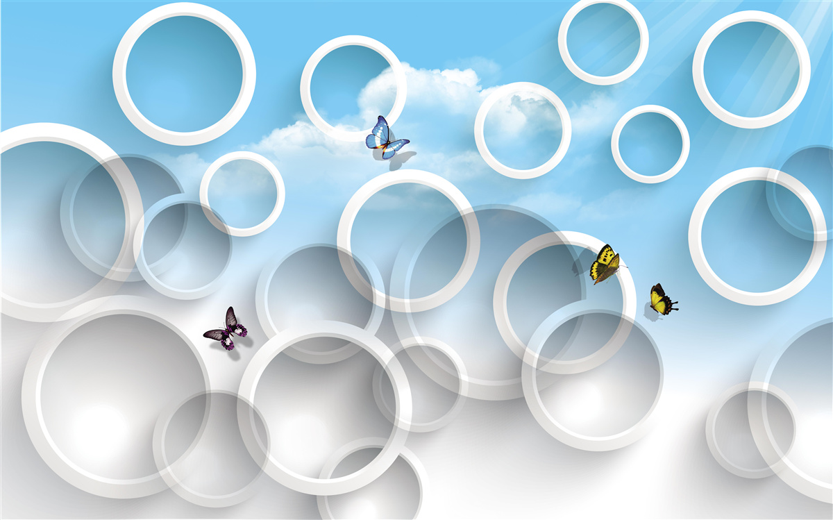 Fotobehang hemel in blauwe cirkels