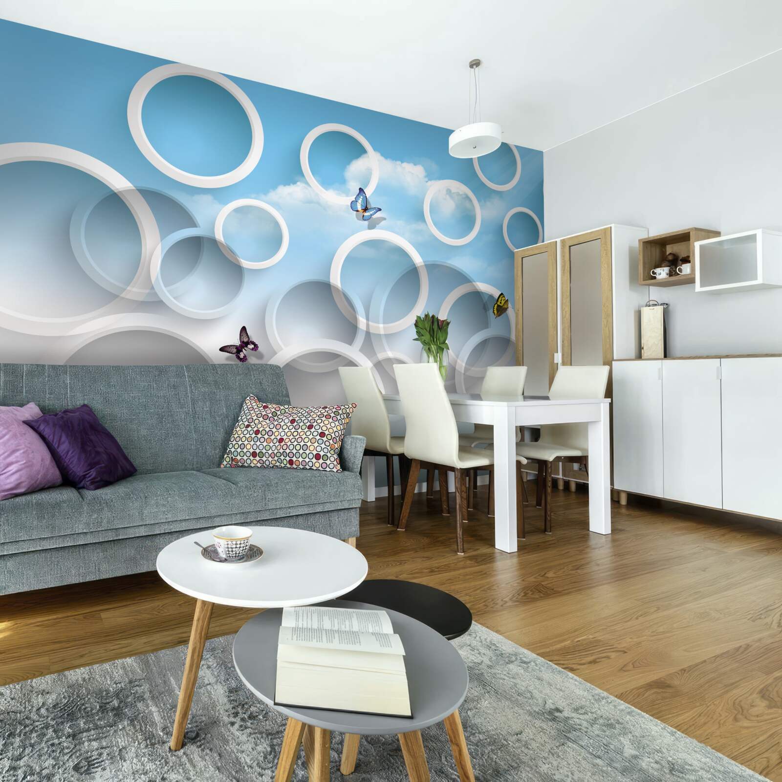 Fotobehang hemel in blauwe cirkels