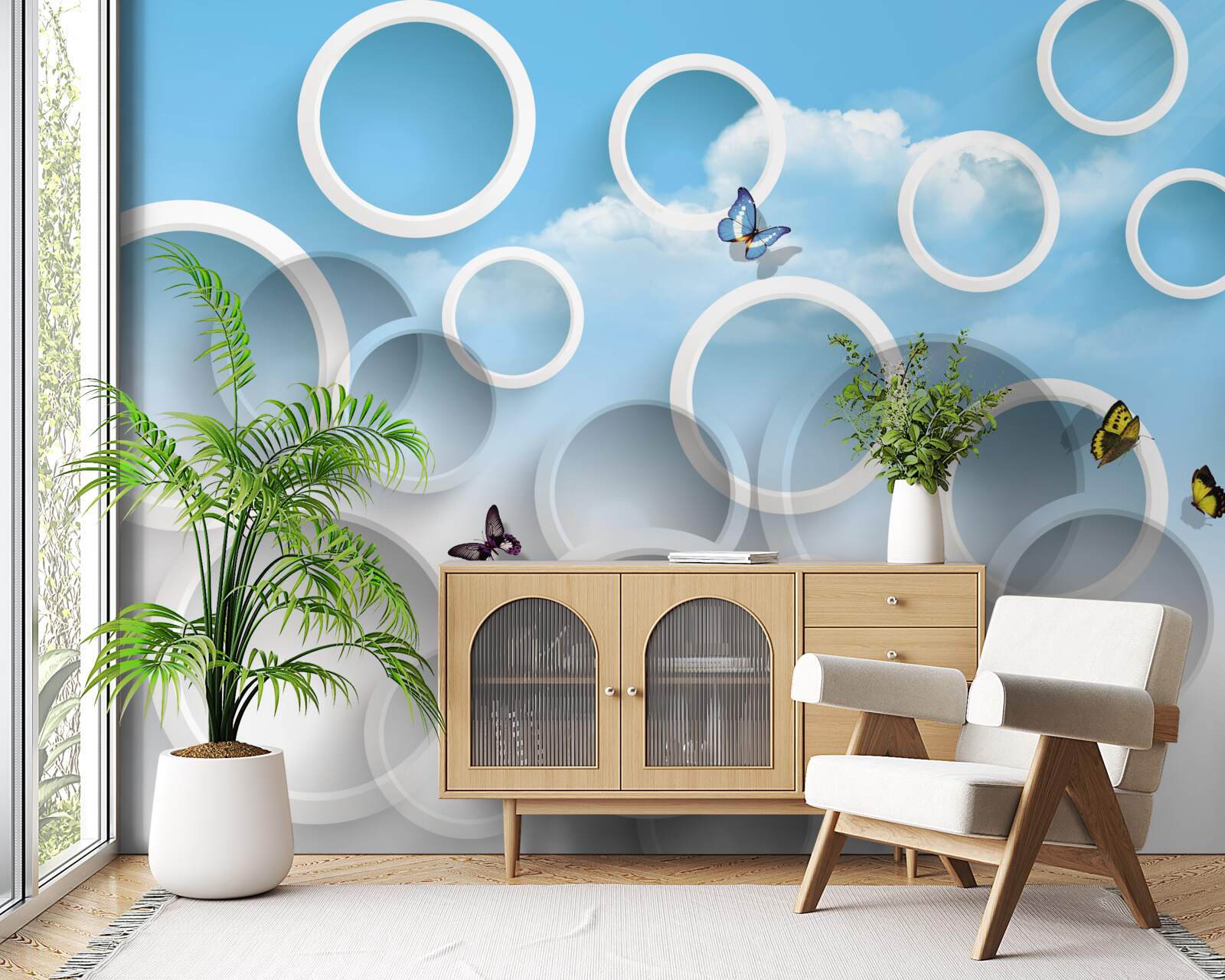 Fotobehang hemel in blauwe cirkels