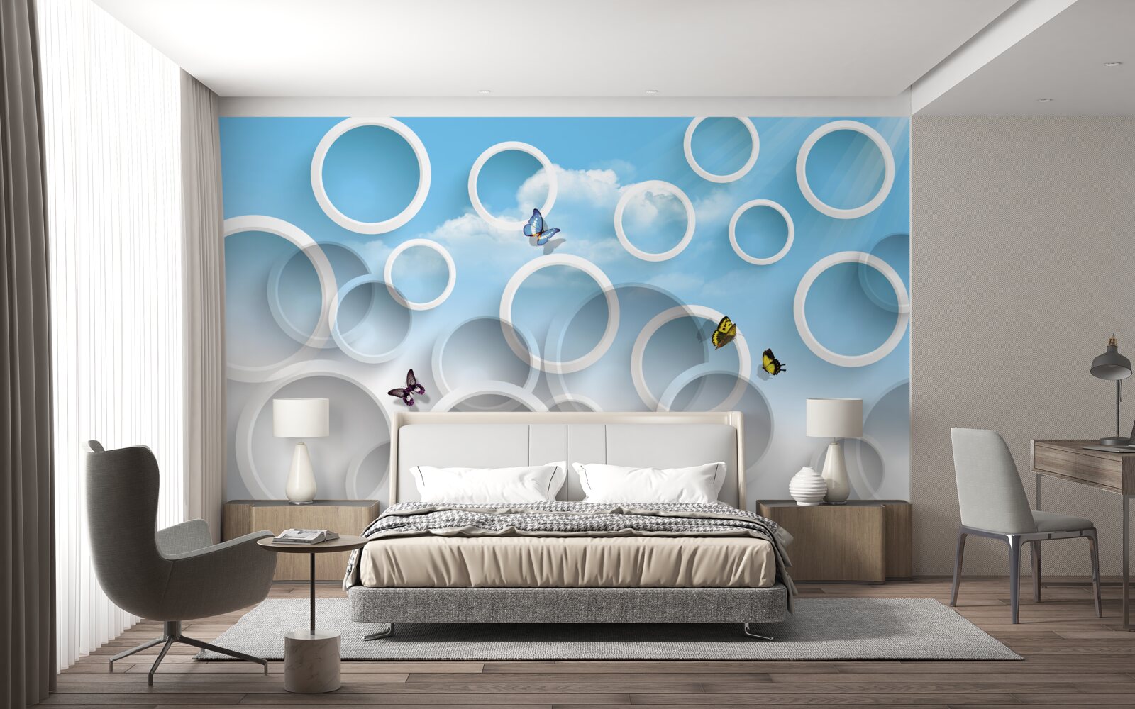 Fotobehang hemel in blauwe cirkels