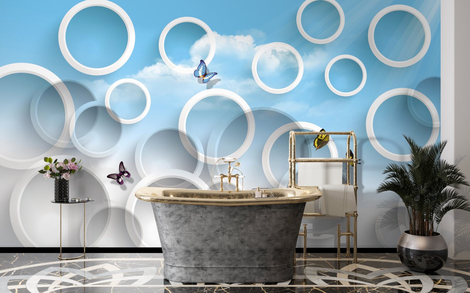 Fotobehang hemel in blauwe cirkels