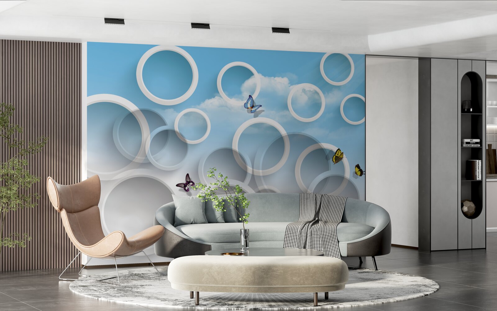 Fotobehang hemel in blauwe cirkels