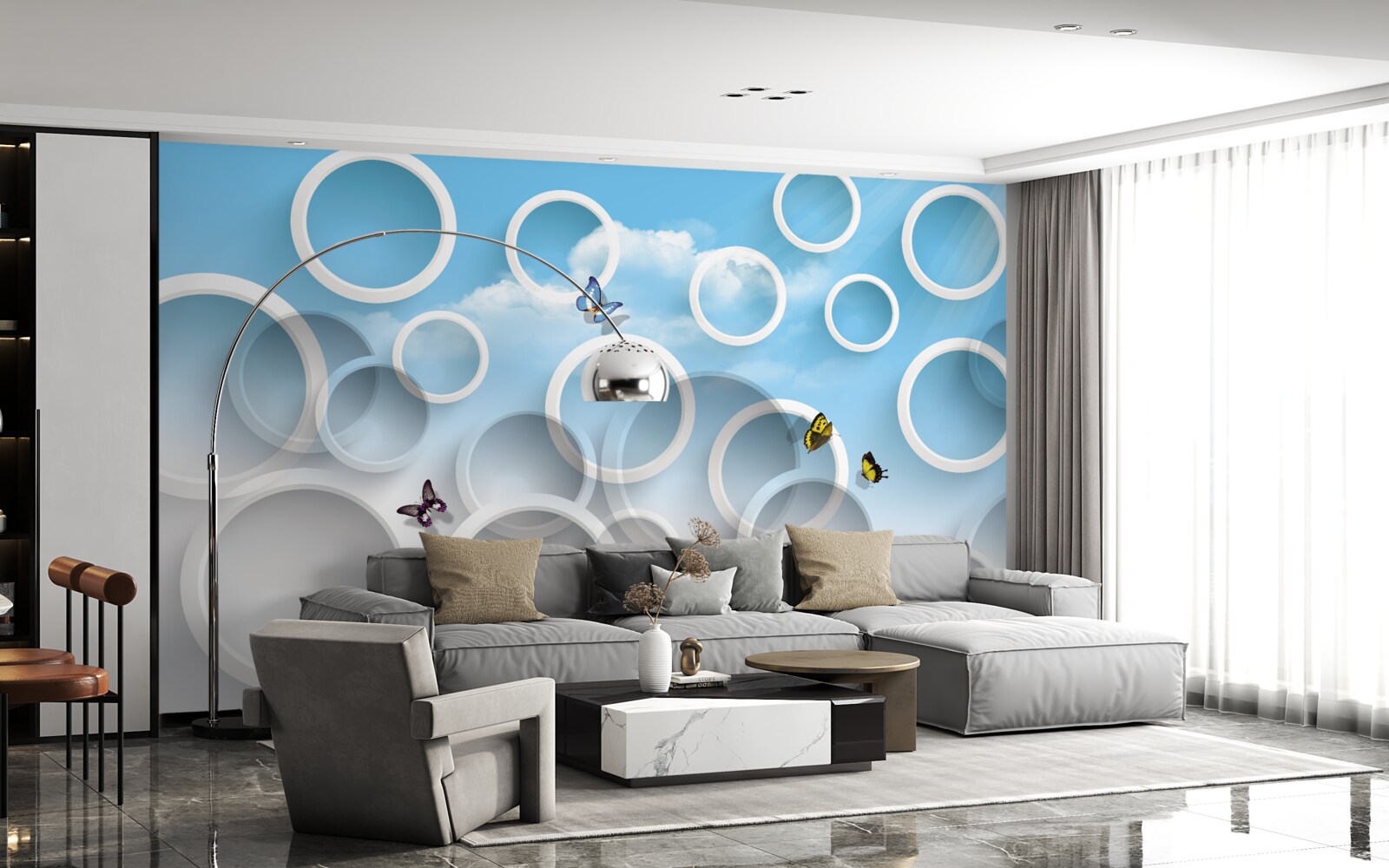 Fotobehang hemel in blauwe cirkels