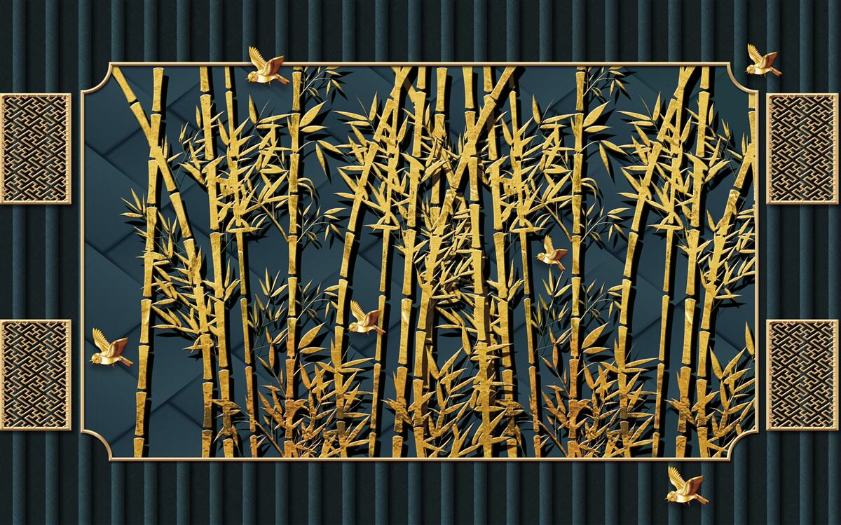 Fotobehang bamboebos badend in goud