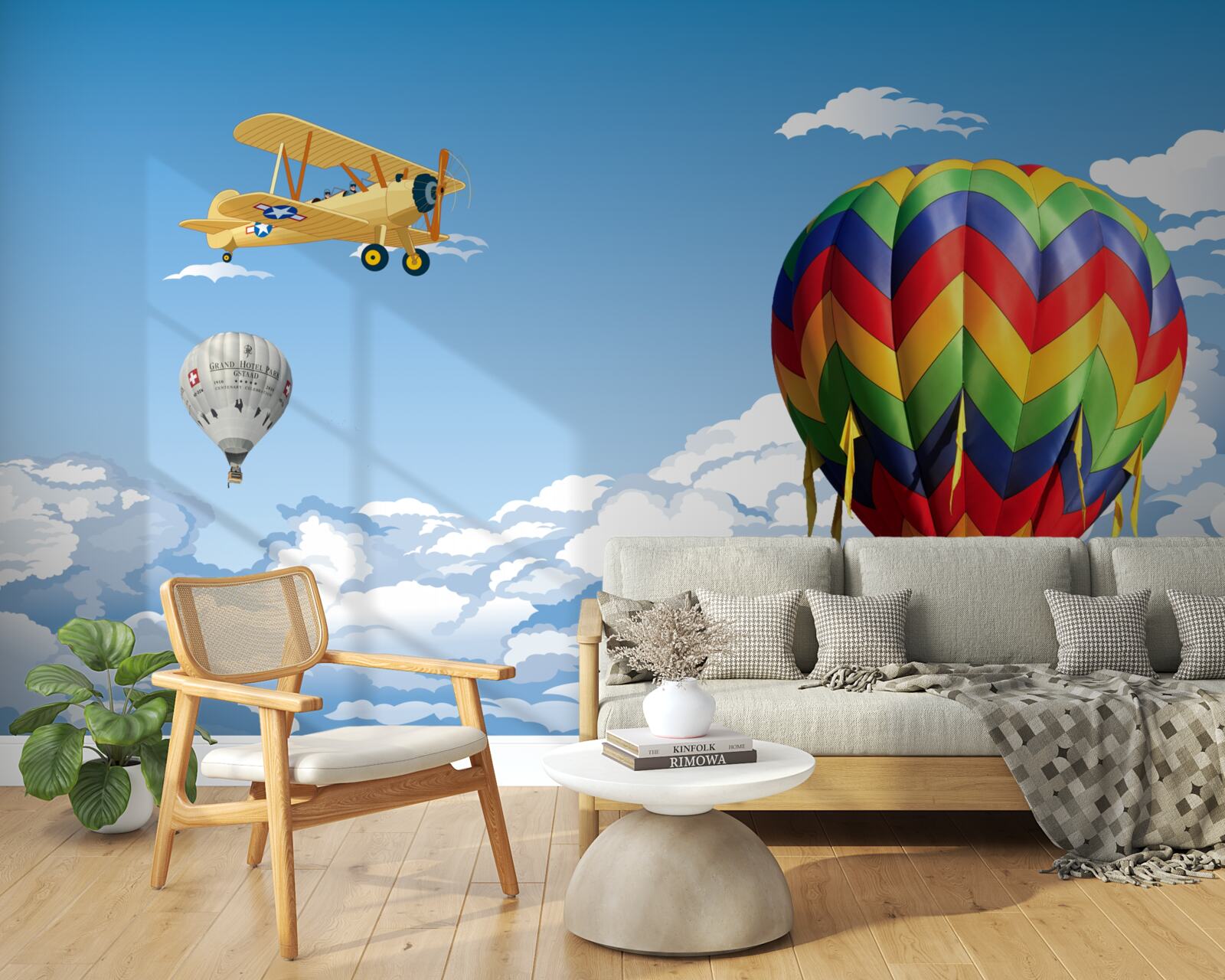 Fotobehang ballon- en vliegtuigreizen