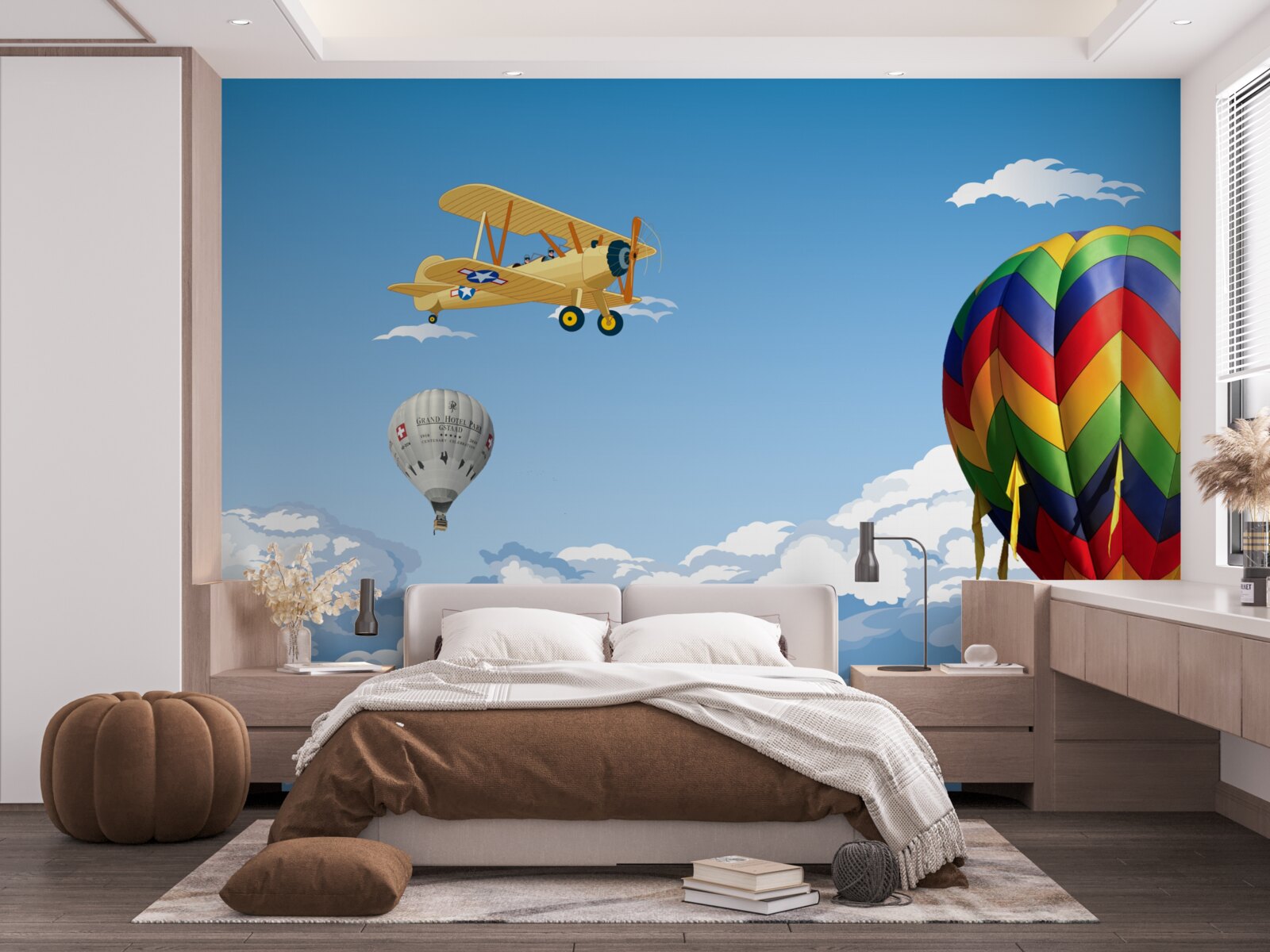 Fotobehang ballon- en vliegtuigreizen