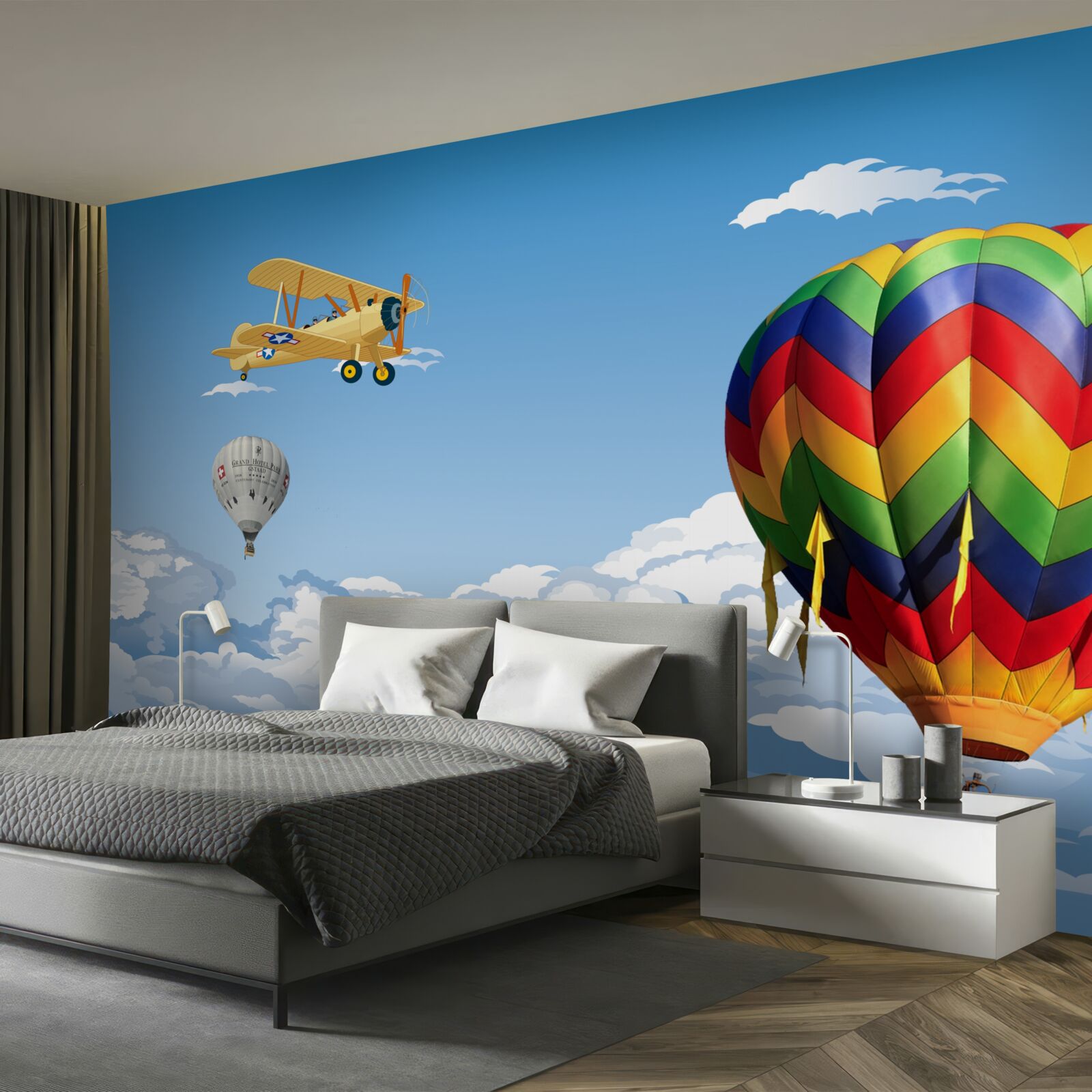 Fotobehang ballon- en vliegtuigreizen