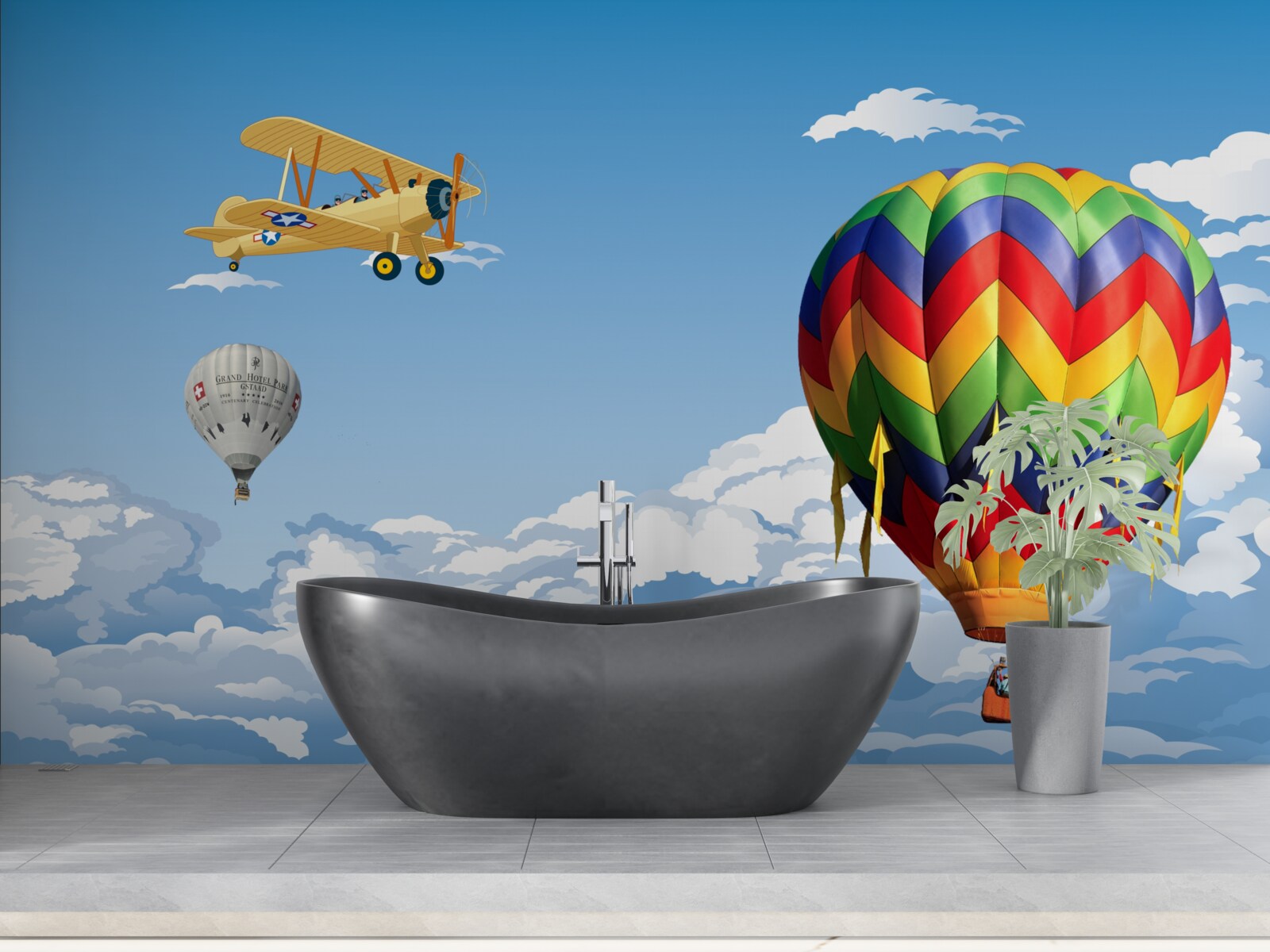 Fotobehang ballon- en vliegtuigreizen