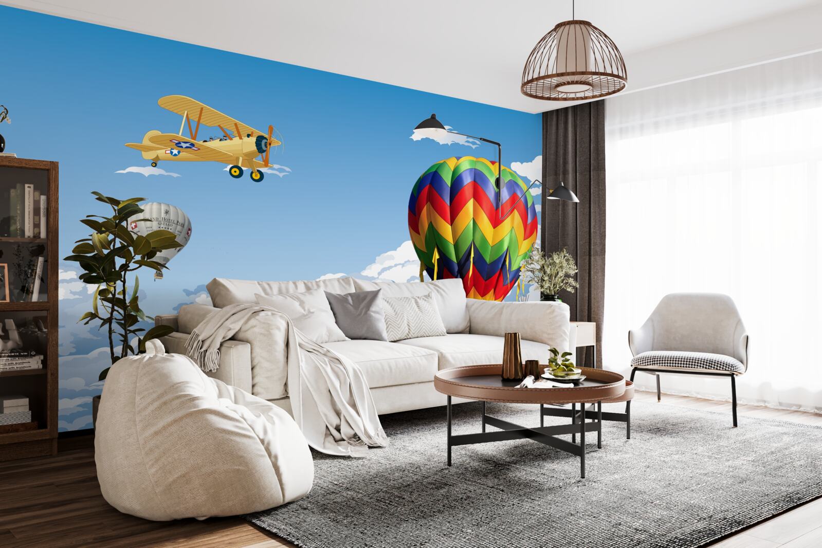 Fotobehang ballon- en vliegtuigreizen