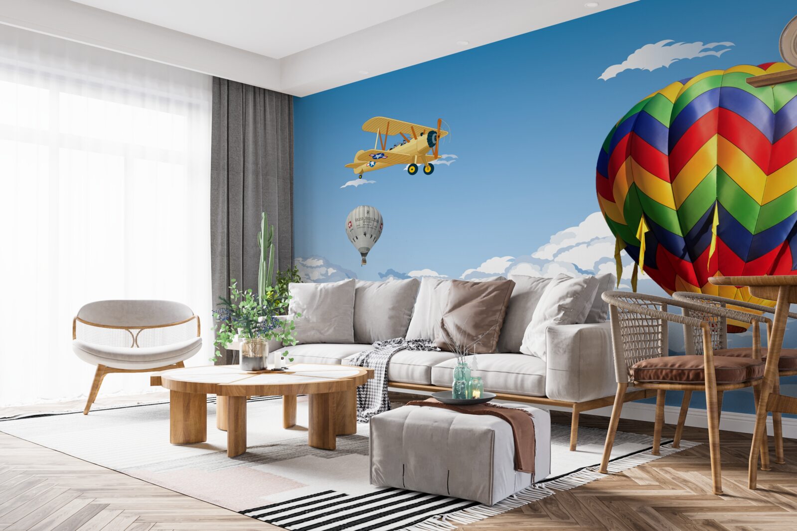 Fotobehang ballon- en vliegtuigreizen