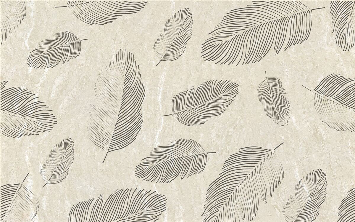 Fotobehang lichte achtergrond versierd met grijze veren