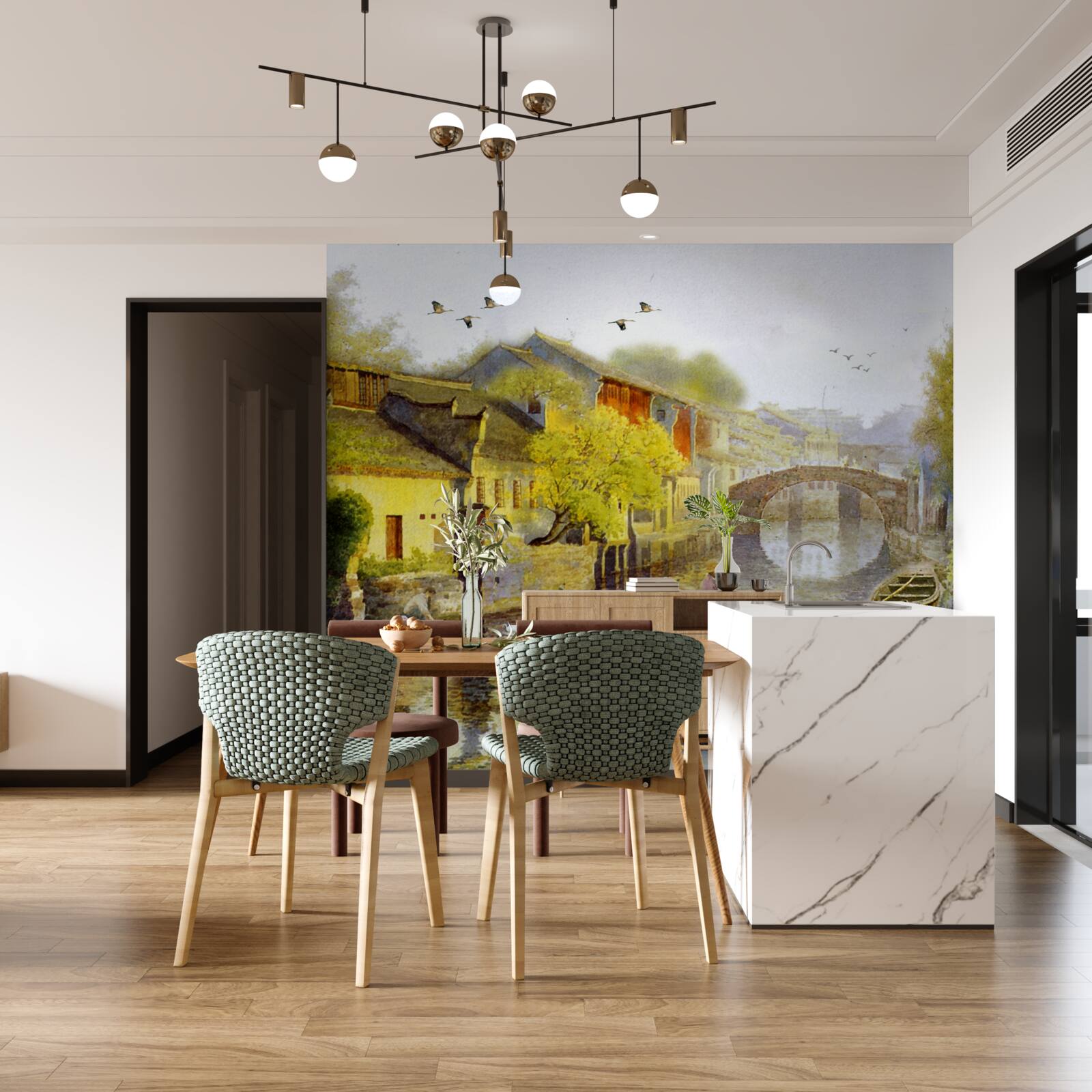 Fotobehang aquarellen met bosbloemen