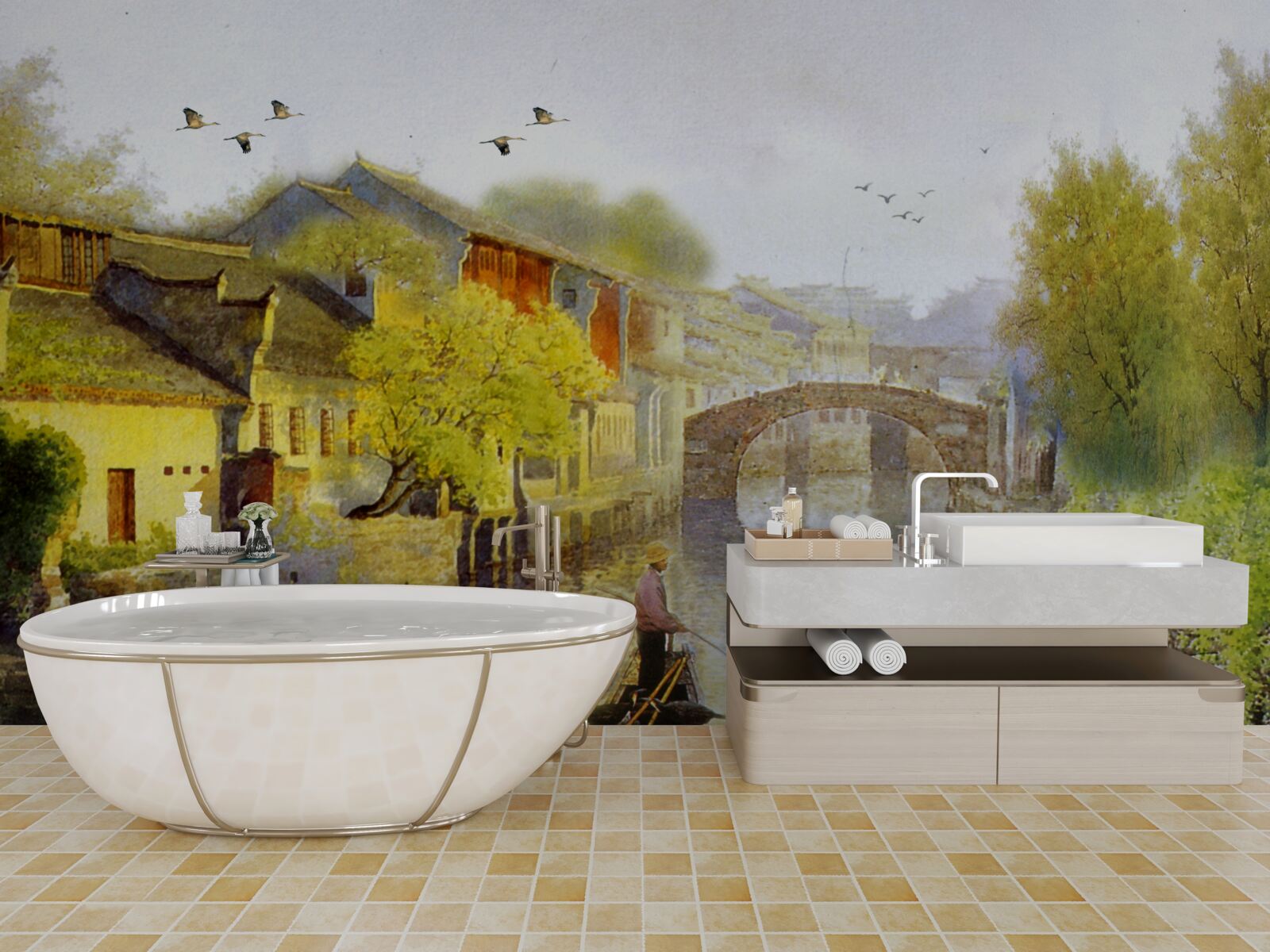 Fotobehang aquarellen met bosbloemen