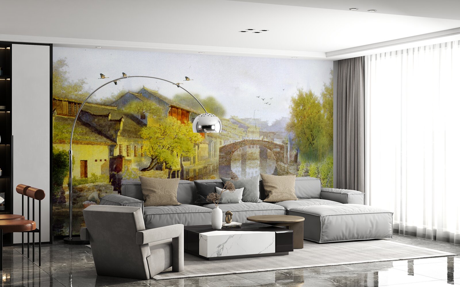 Fotobehang aquarellen met bosbloemen