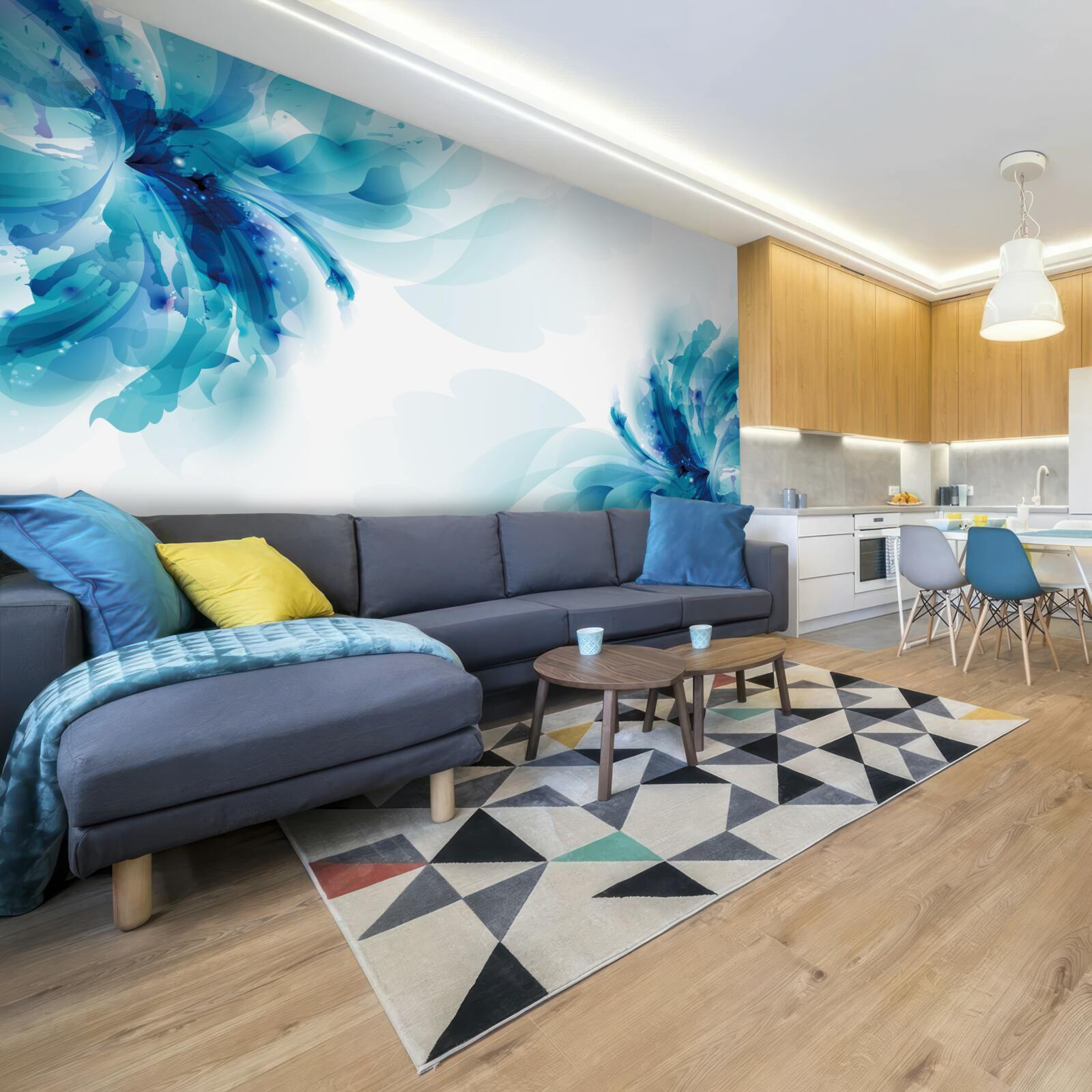 Fotobehang twee grote getekende blauwe knoppen