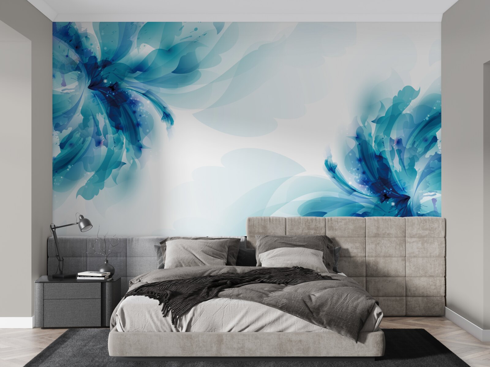 Fotobehang twee grote getekende blauwe knoppen