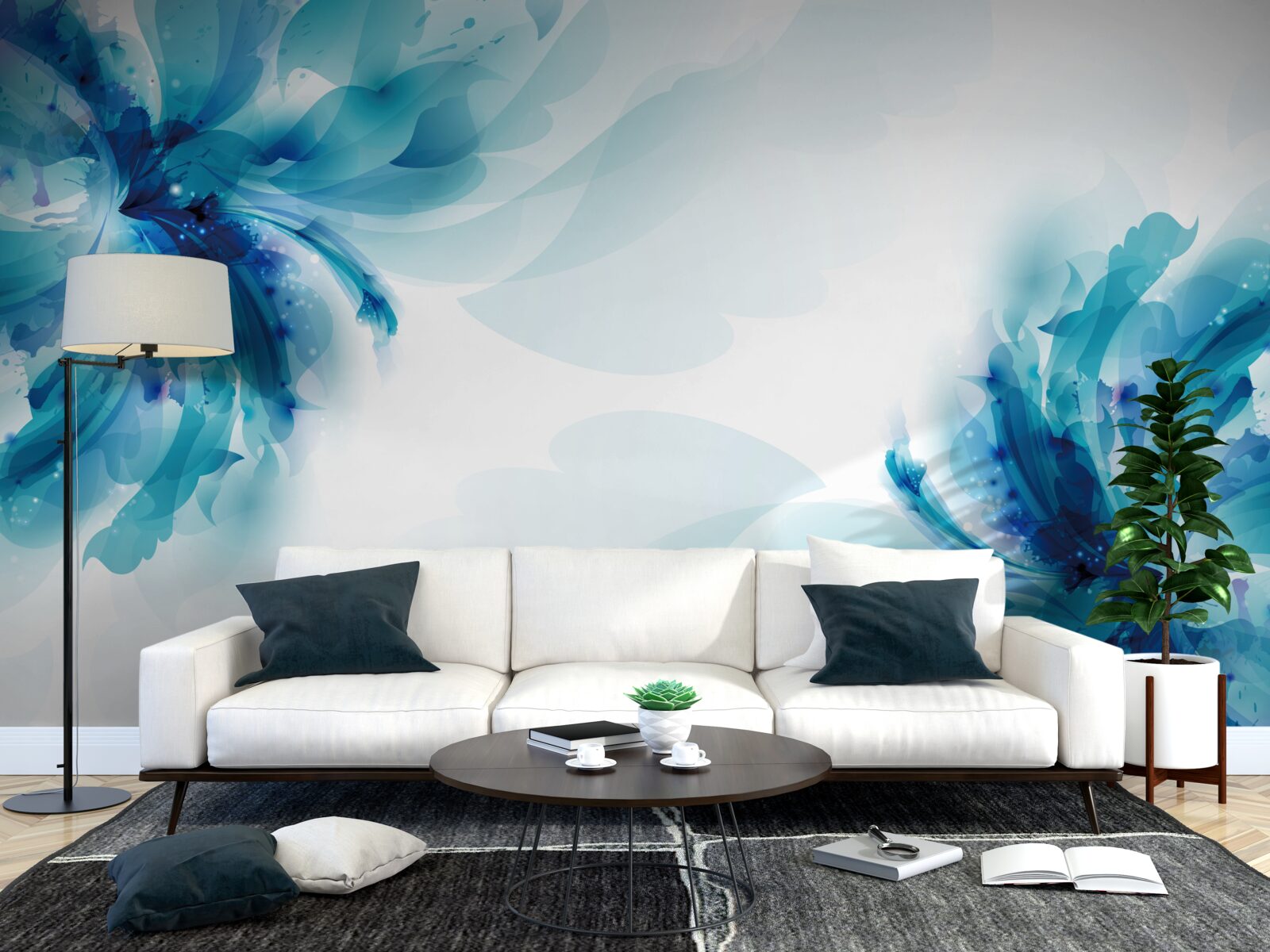 Fotobehang twee grote getekende blauwe knoppen