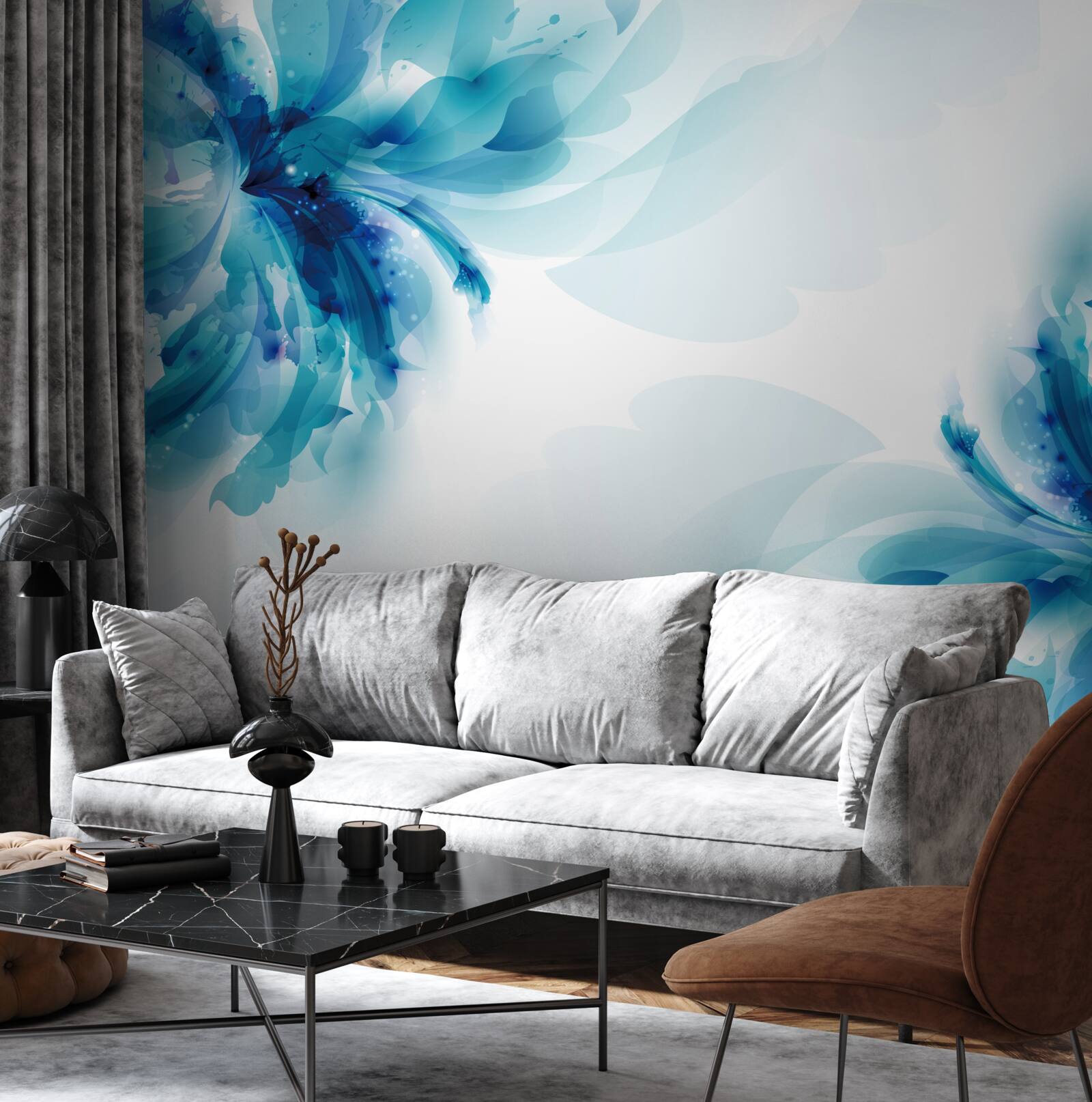 Fotobehang twee grote getekende blauwe knoppen